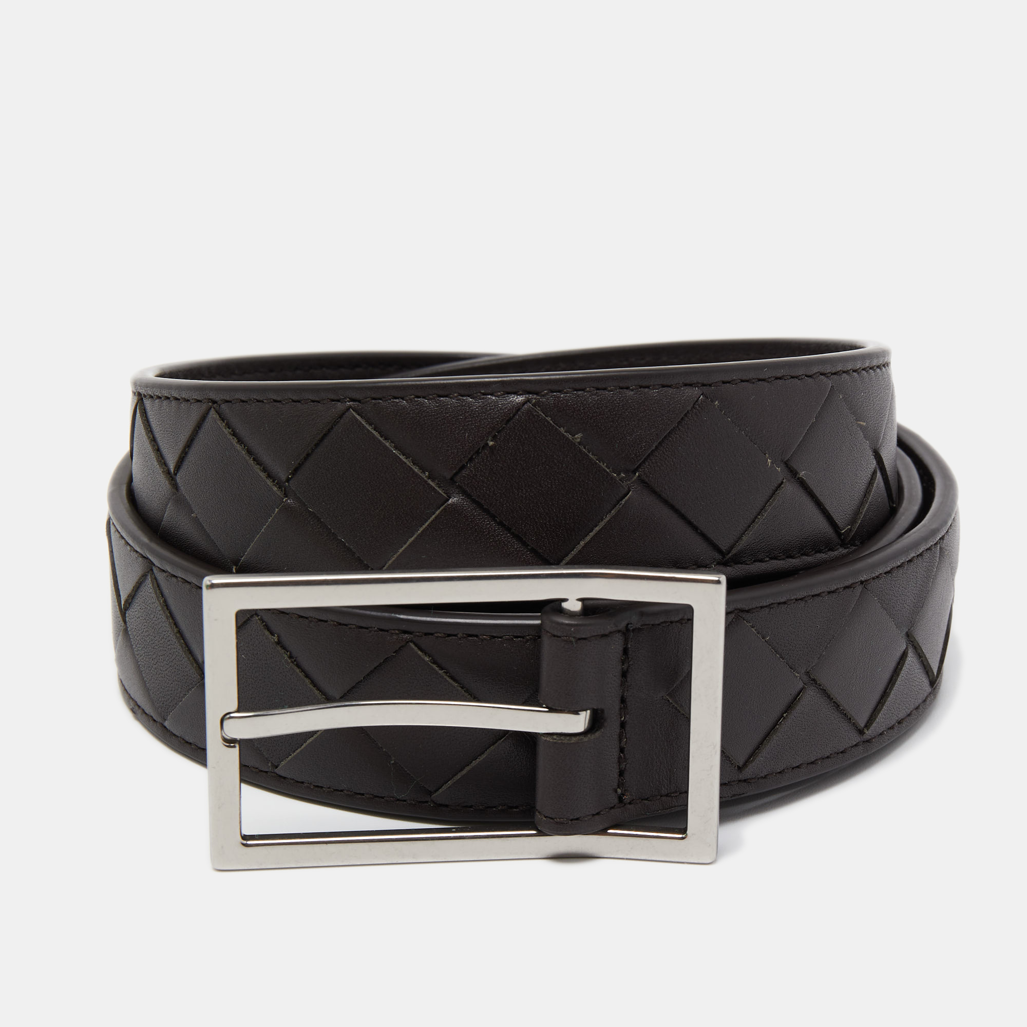 

Bottega Veneta Black Intrecciato Leather Buckle Belt