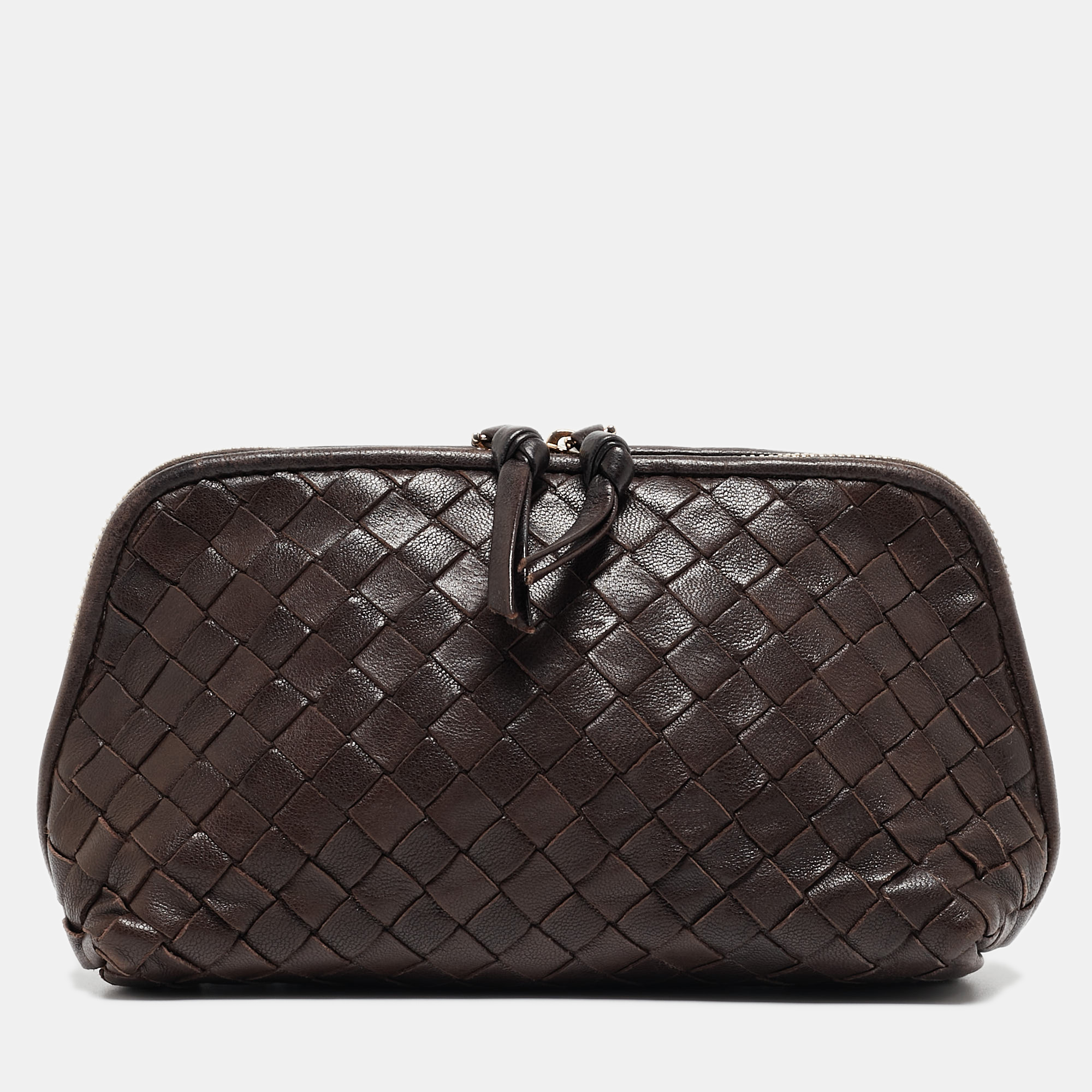 

Bottega Veneta Dark Brown Intrecciato Leather Beauty Pouch