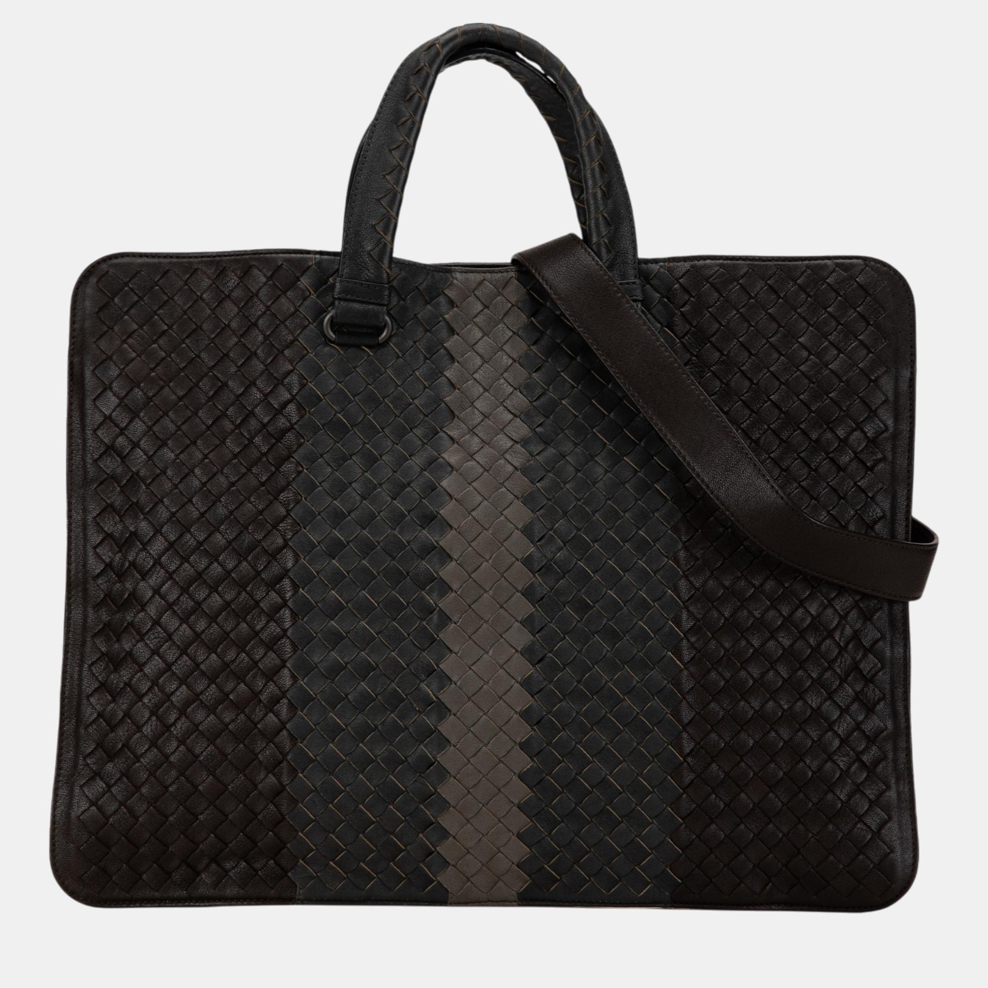 

Bottega Veneta Black Intrecciato Nappa Club Fume Briefcase