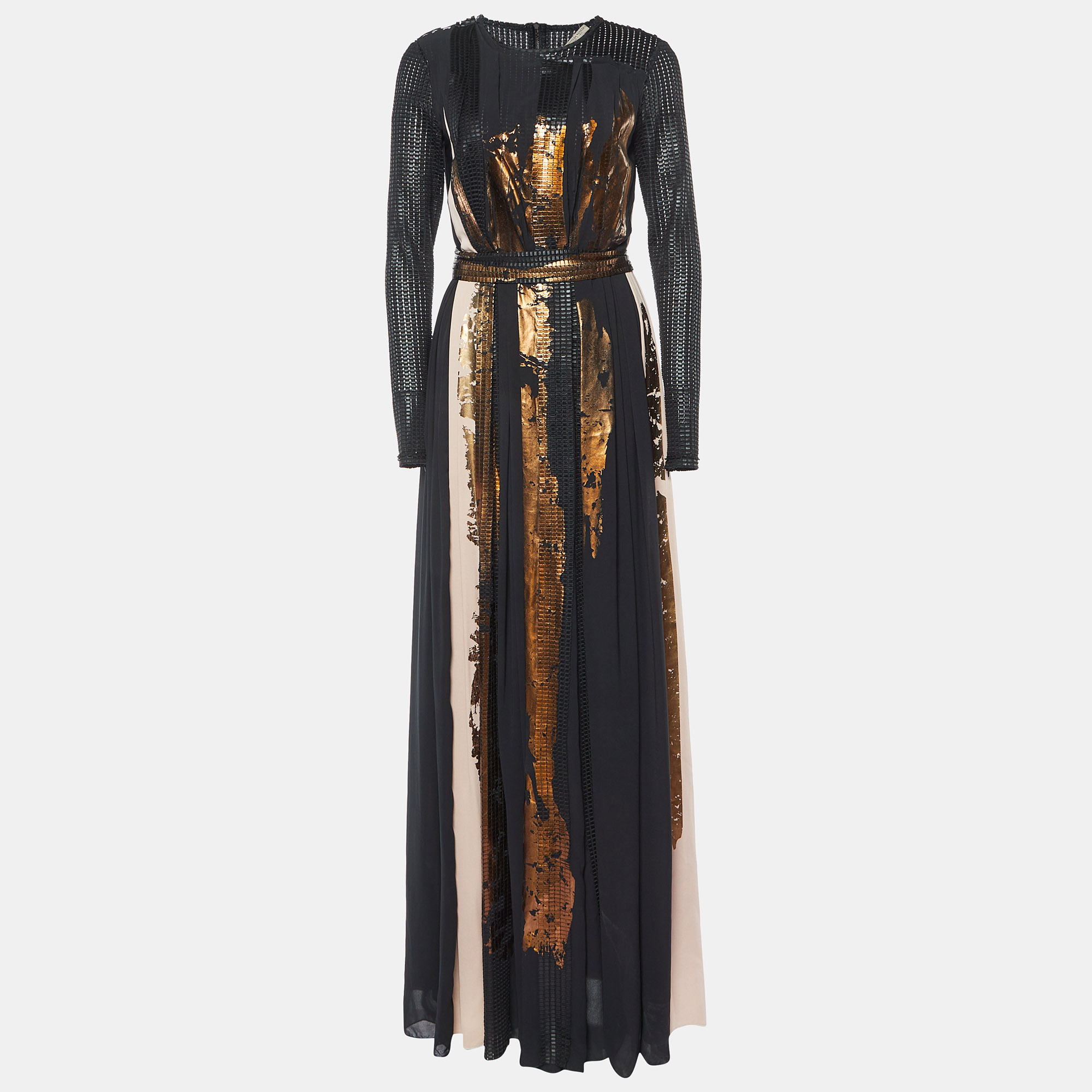 

Bottega Veneta Black Printed & Textured Crepe Gown S