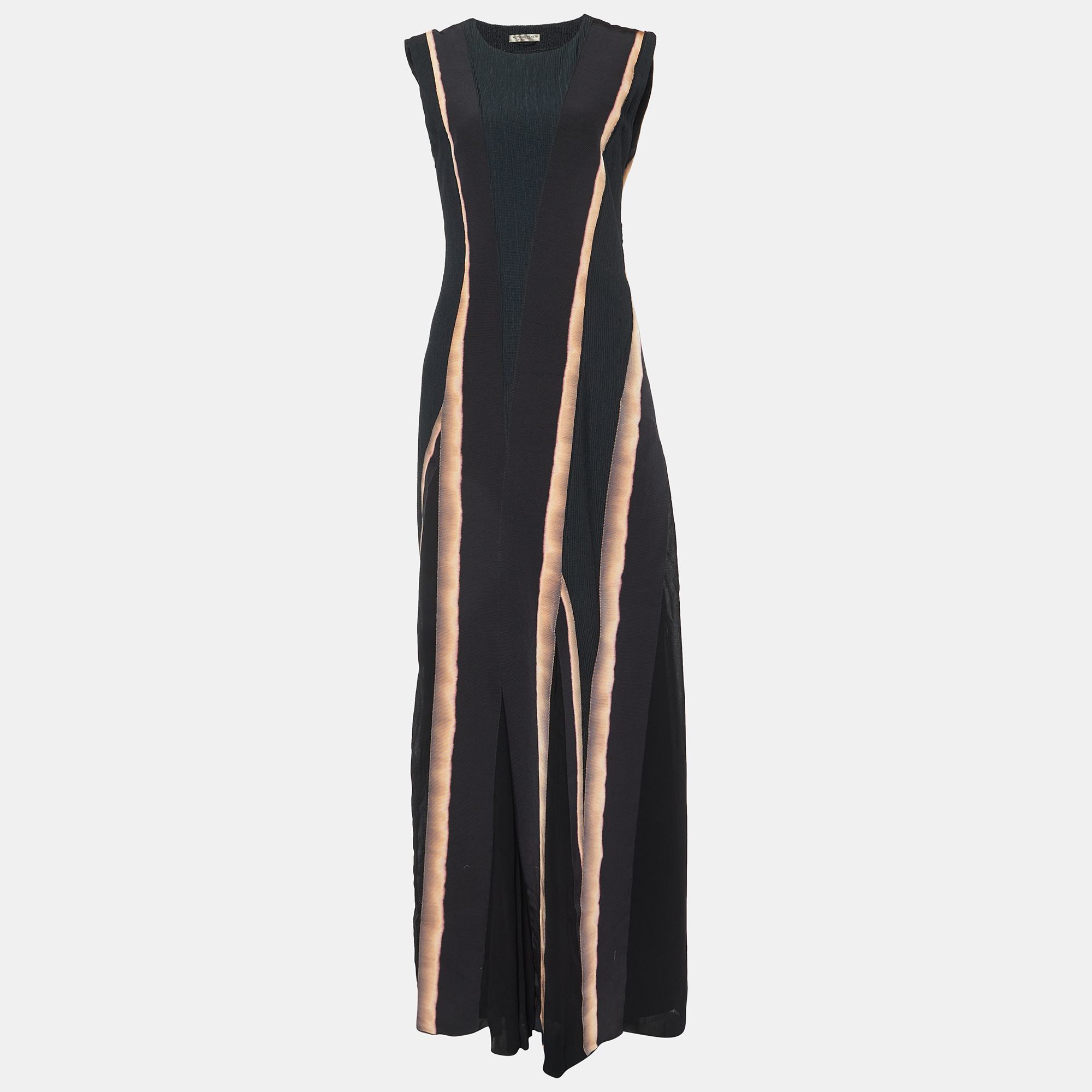 

Bottega Veneta Black Textured & Printed Crepe Sleeveless Maxi Dress S