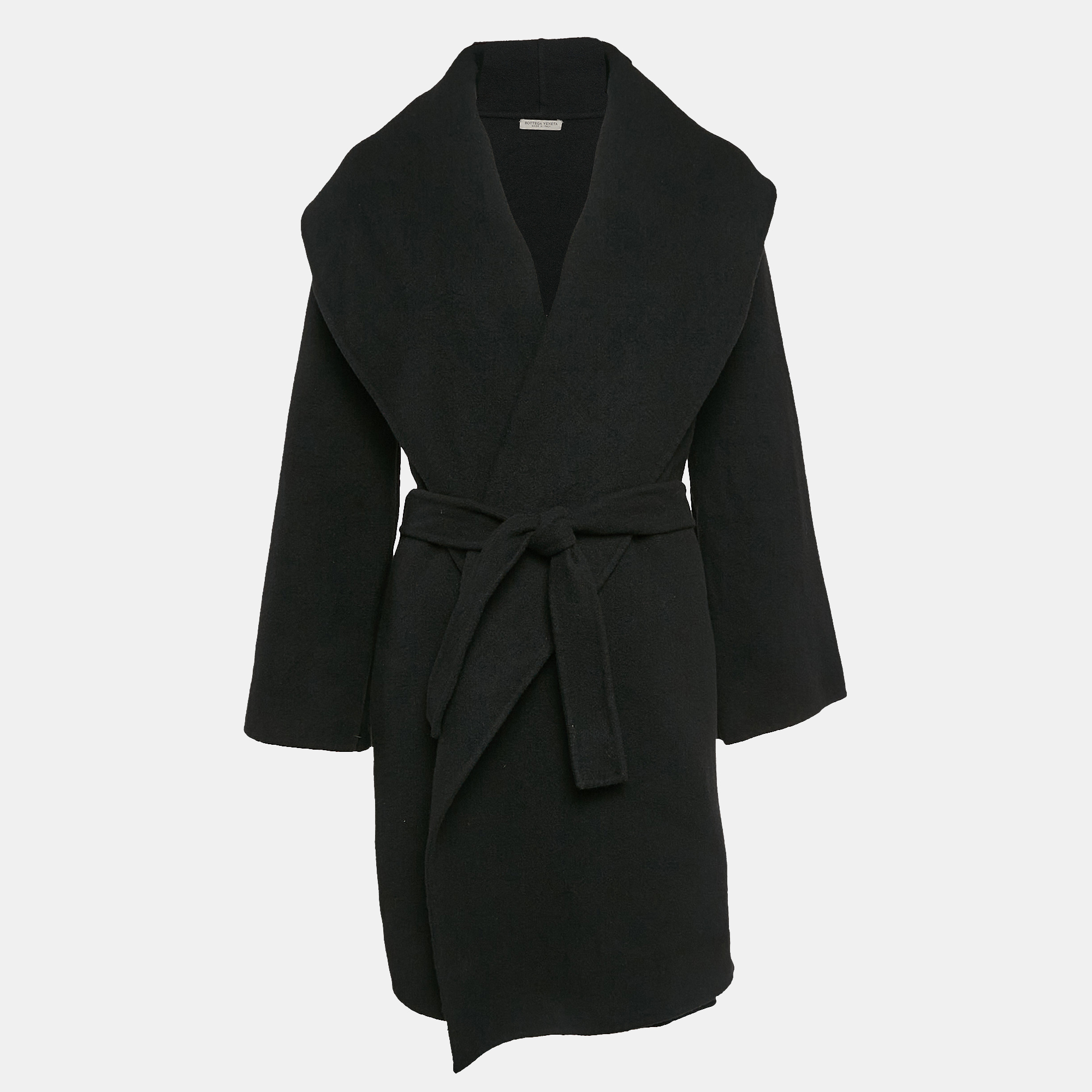 

Bottega Veneta Black Wool Open Front Belted Coat XL