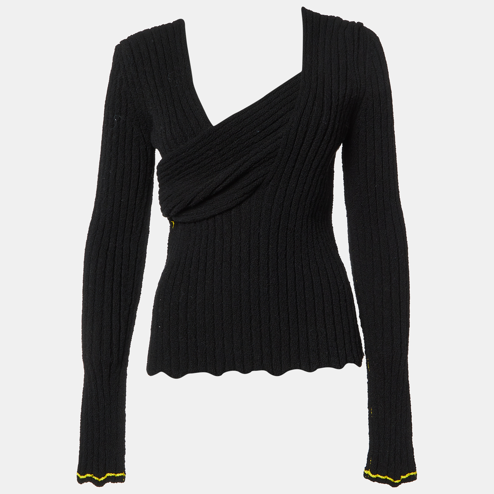 

Bottega Veneta Black Rib Knit Cotton Full Sleeve Sweater M