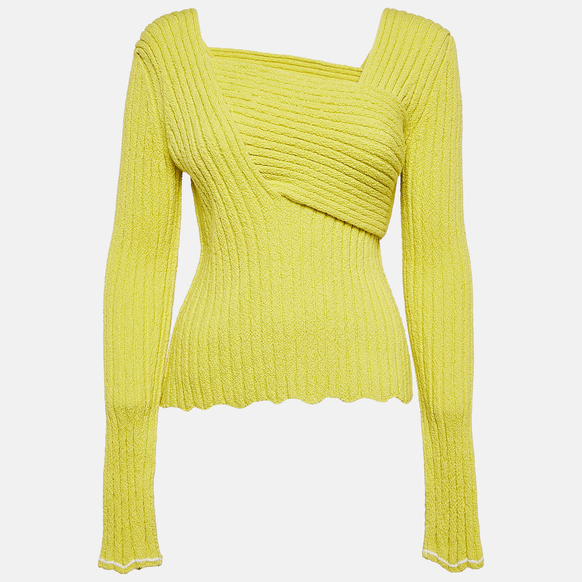 

Bottega Veneta Green Rib Knit Drape Style Jumper M