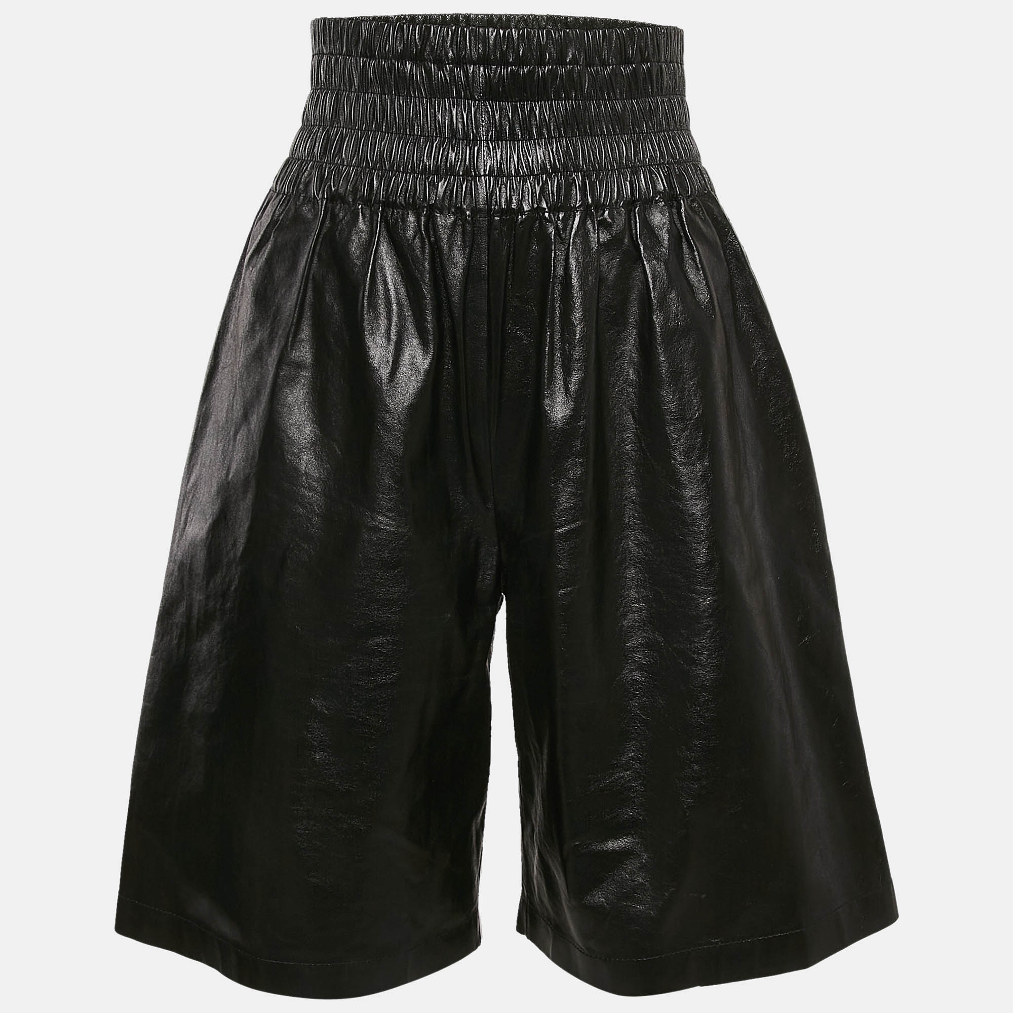 

Bottega Veneta Black Leather High Waist Shorts XS