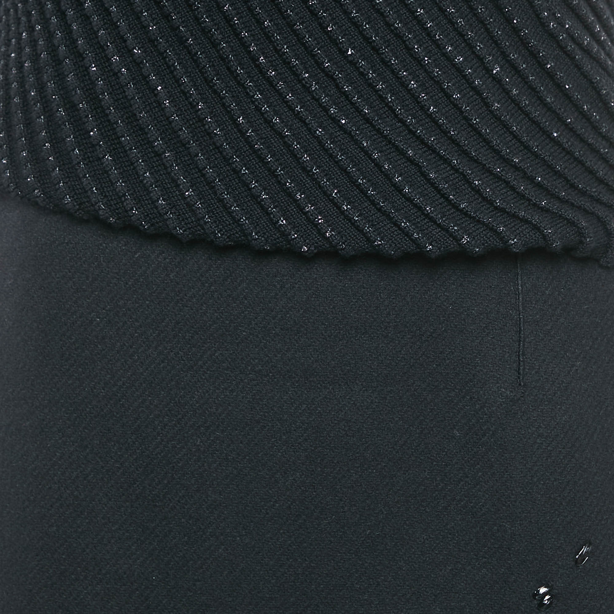 Bottega Veneta Black Wool & Patterned Knit Sleeveless Midi Dress M 