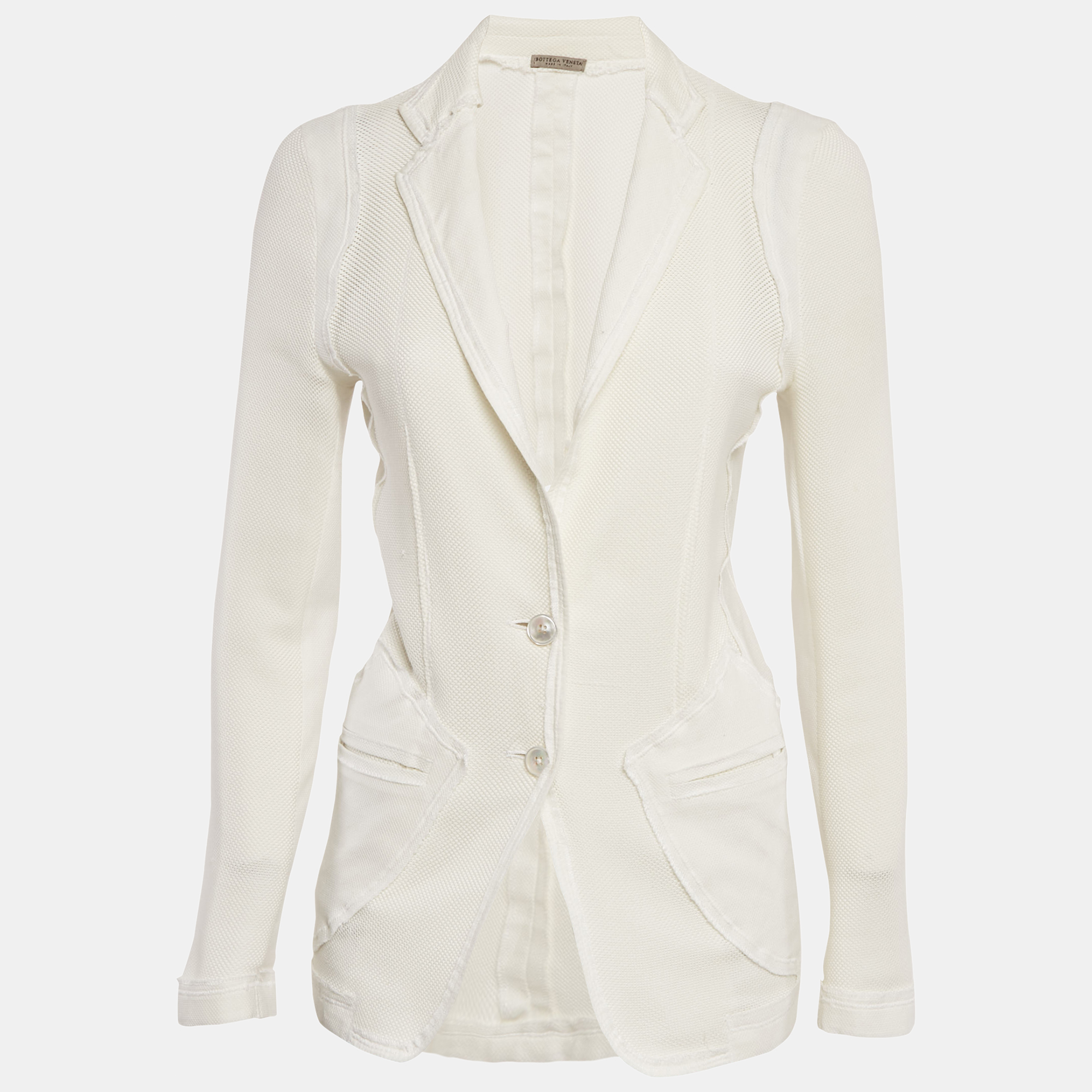 

Bottega Veneta Off-White Perforated Cotton Single Breasted Blazer M