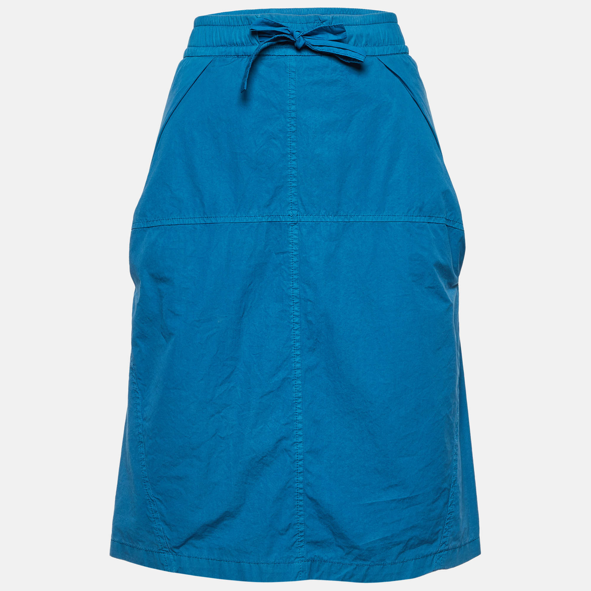 

Bottega Veneta Teal Blue Cotton Drawstring Waist Skirt S