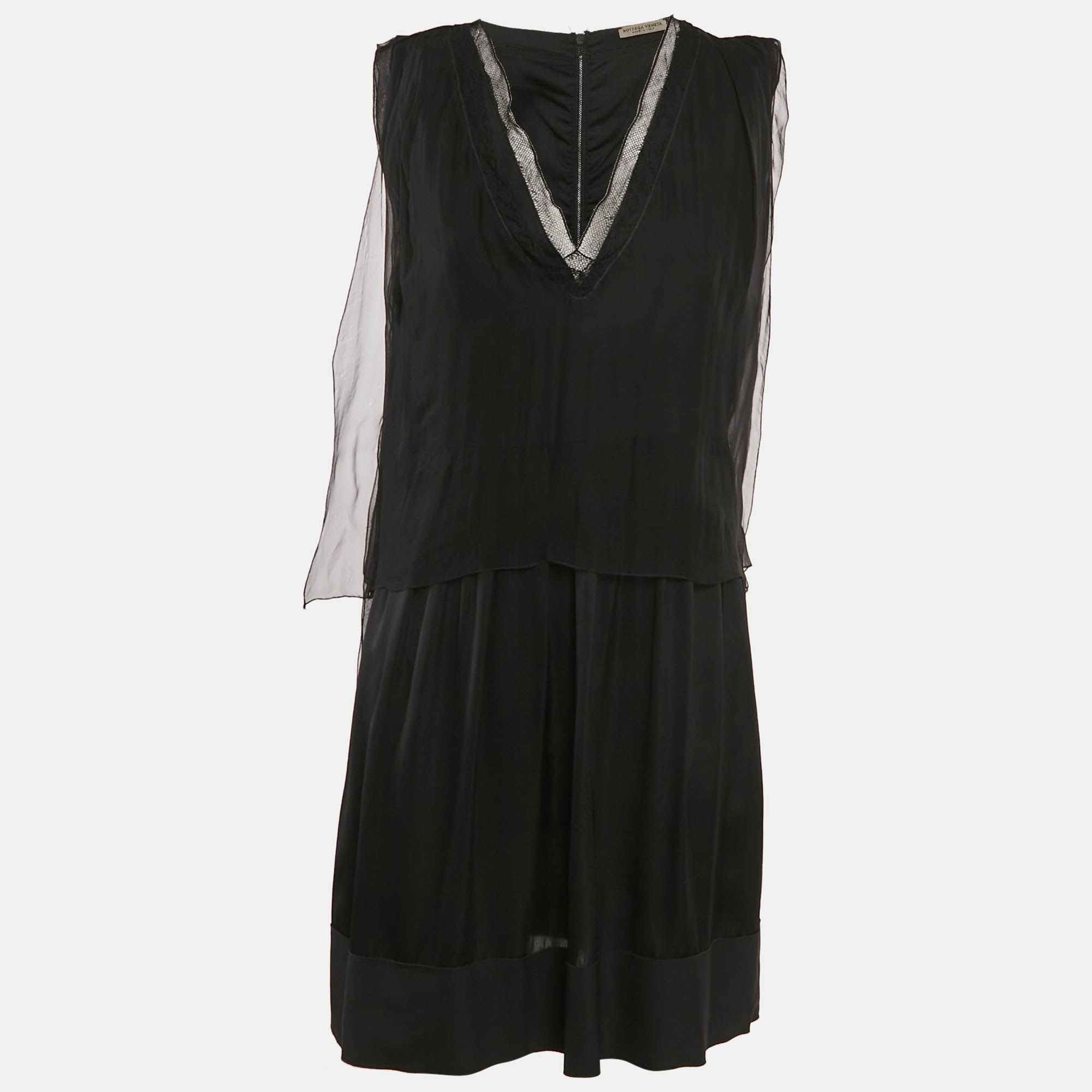 

Bottega Veneta Black Silk Blend V-Neck Short Dress S