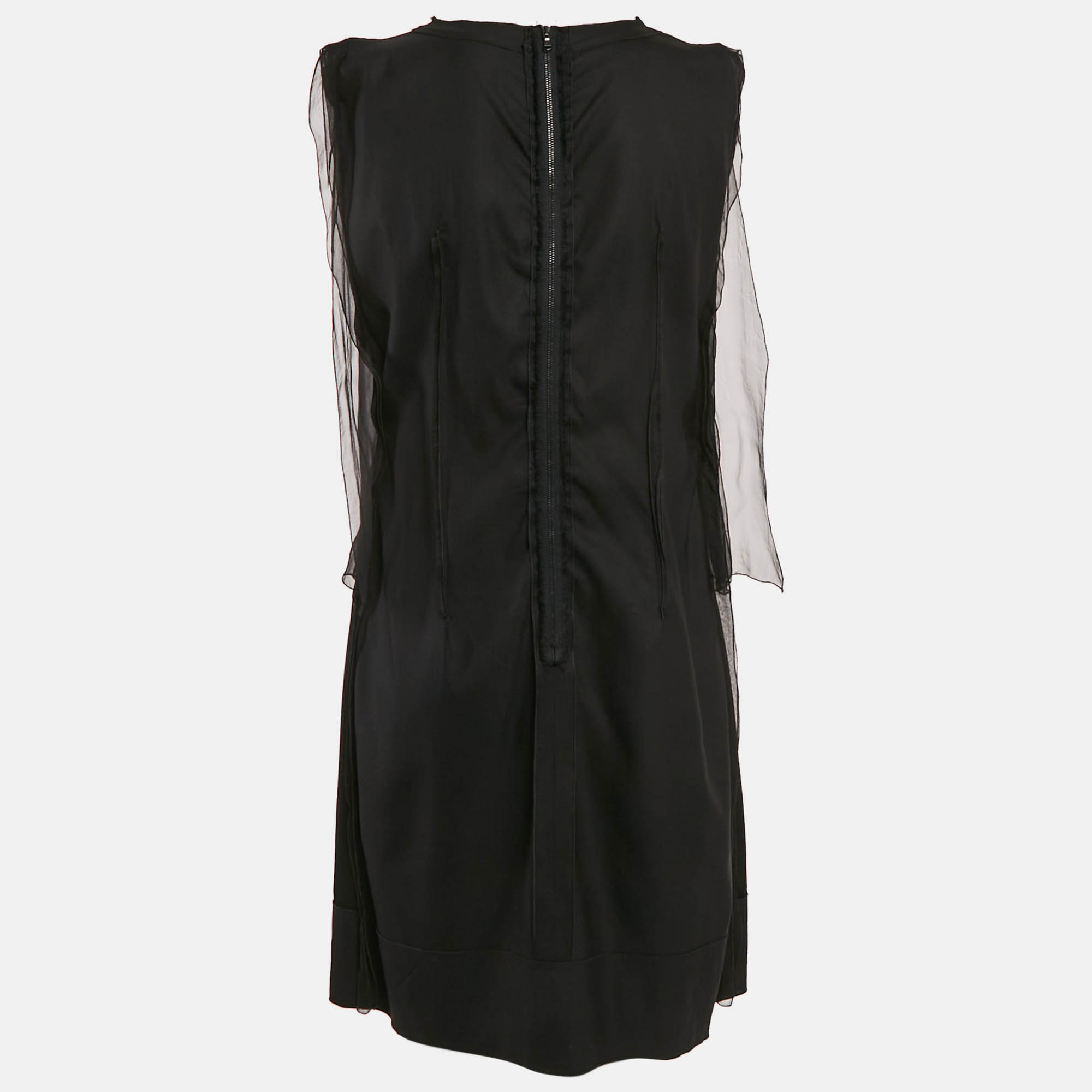 Bottega Veneta Black Silk Blend V-Neck Short Dress S 