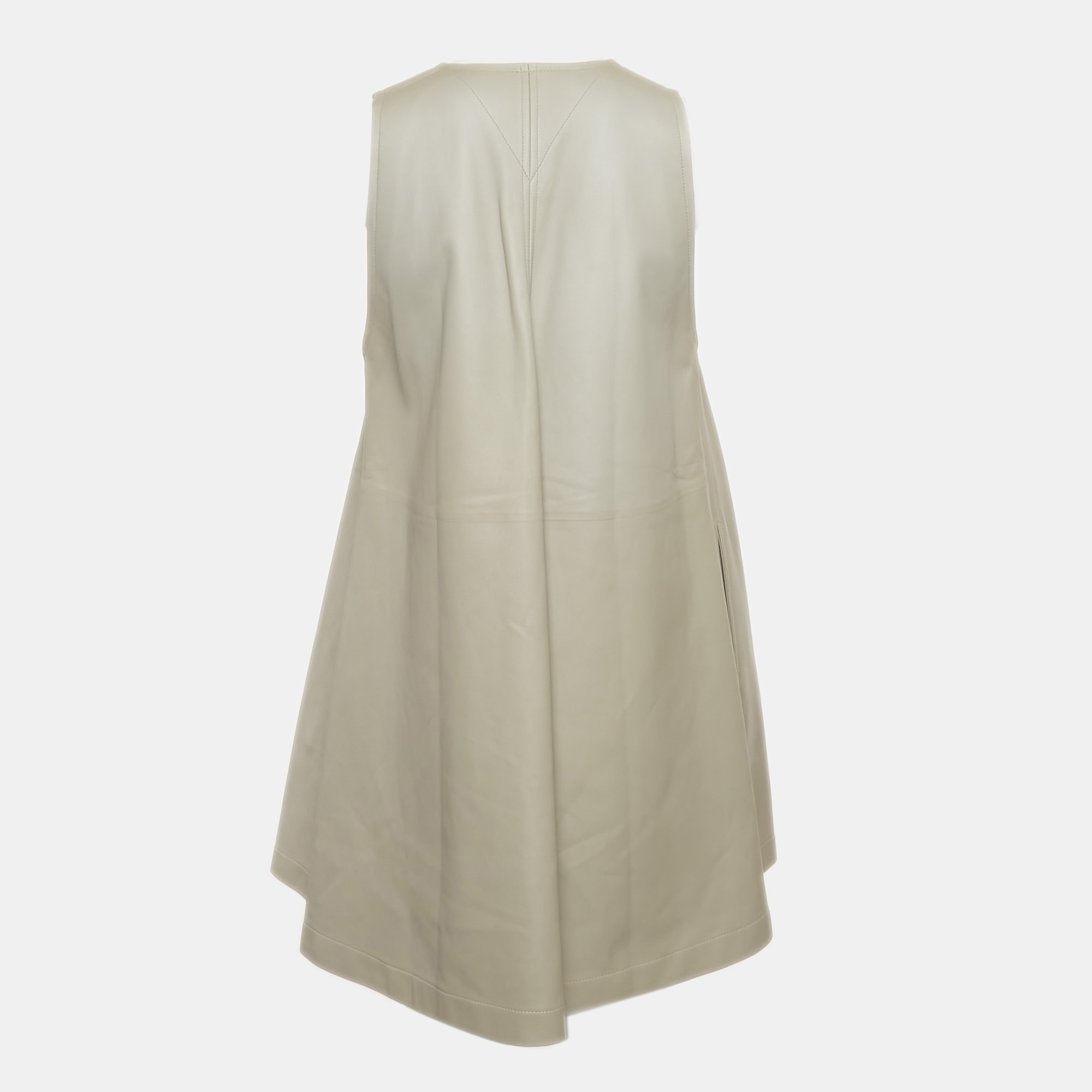 Bottega Veneta Grey Leather Button Front Sleeveless Short Dress S 