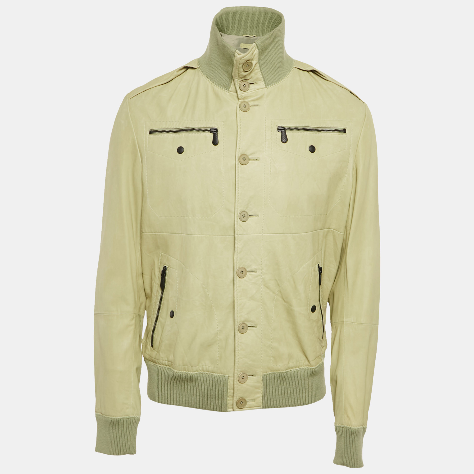 

Bottega Veneta Green Leather Buttoned Jacket XL