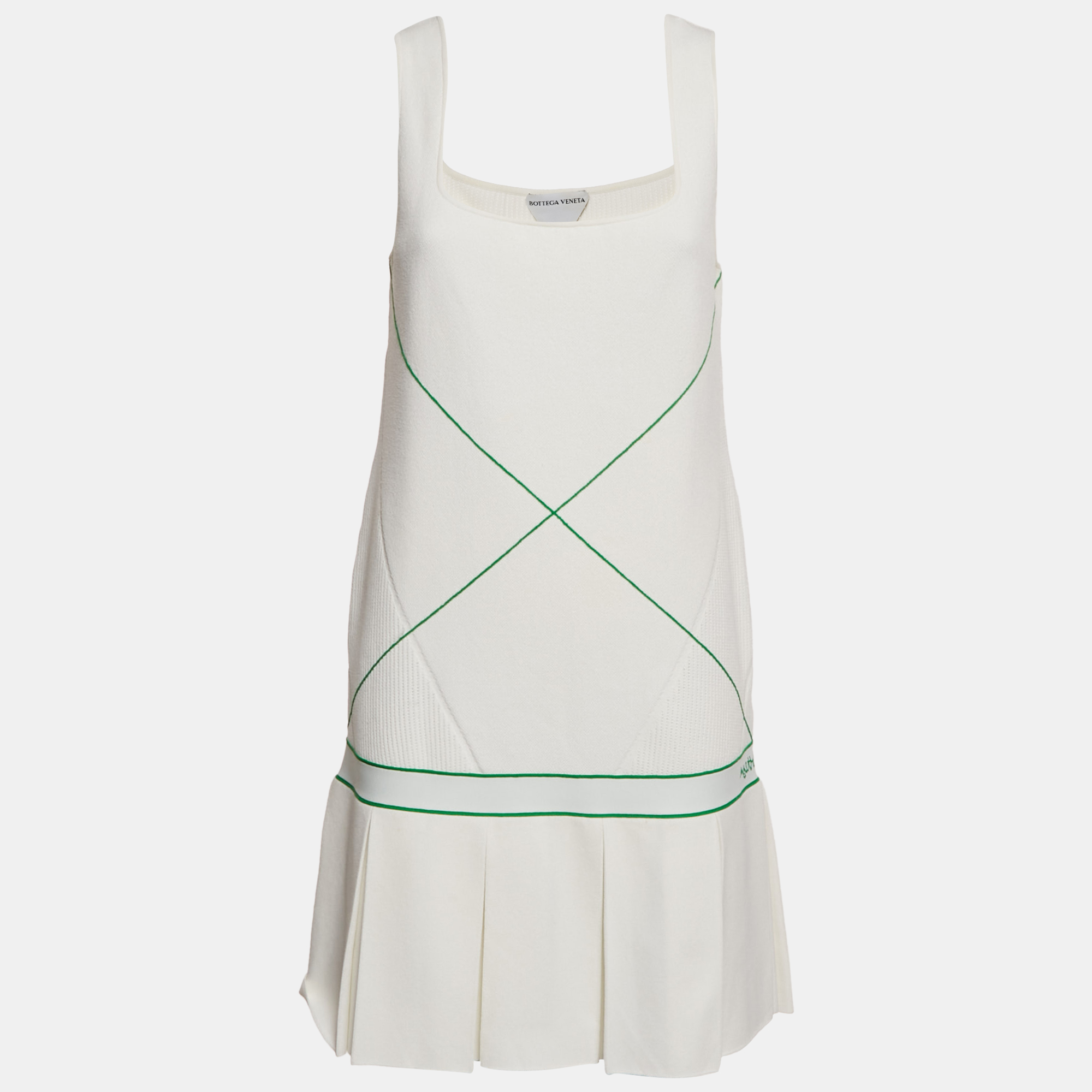 

Bottega Veneta White Contrast Trim Stretch Knit Mini Dress M