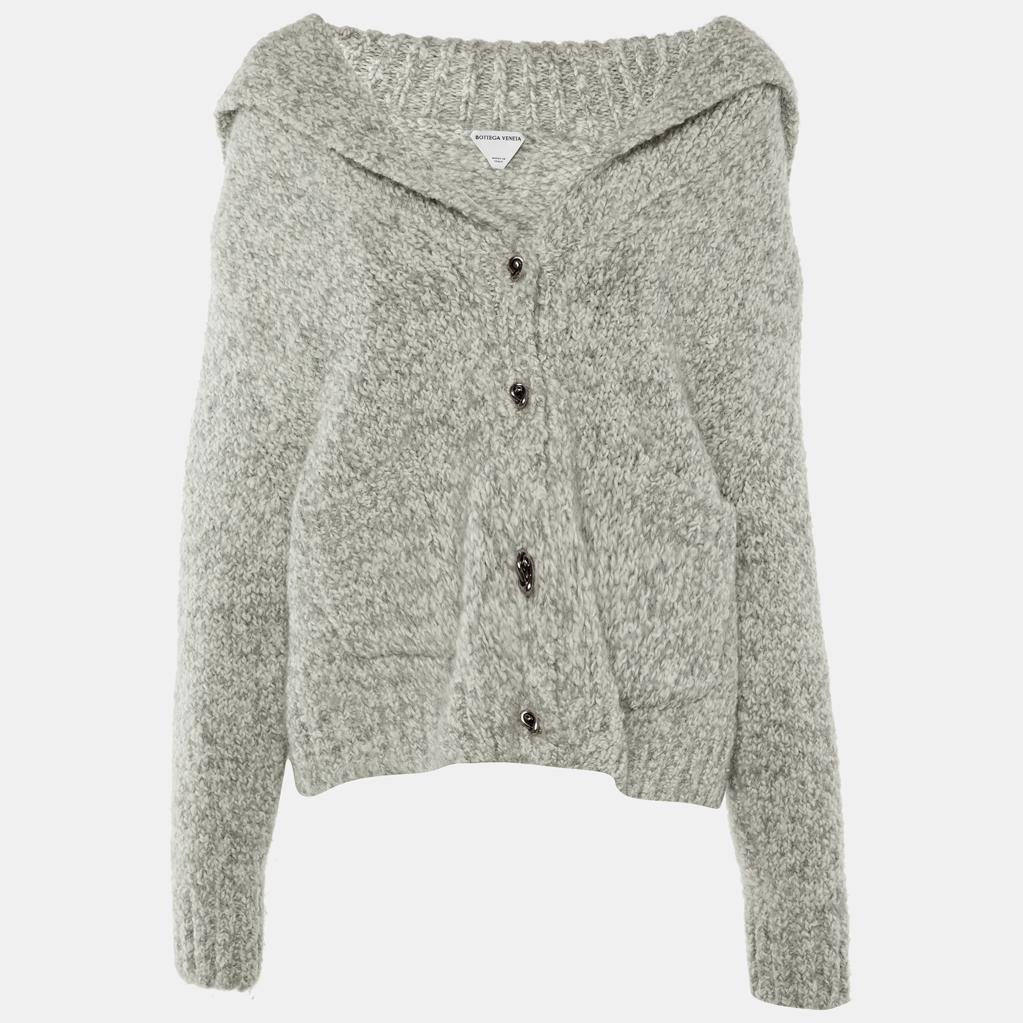 Pre-owned Bottega Veneta Grey Melange Alpaca Wool Knit Button Front Cardigan M In Gray