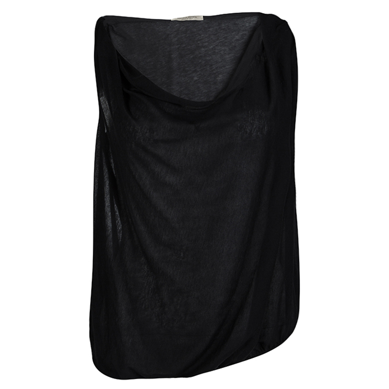 Bottega Veneta Black Cotton Draped Sleeveless Top M