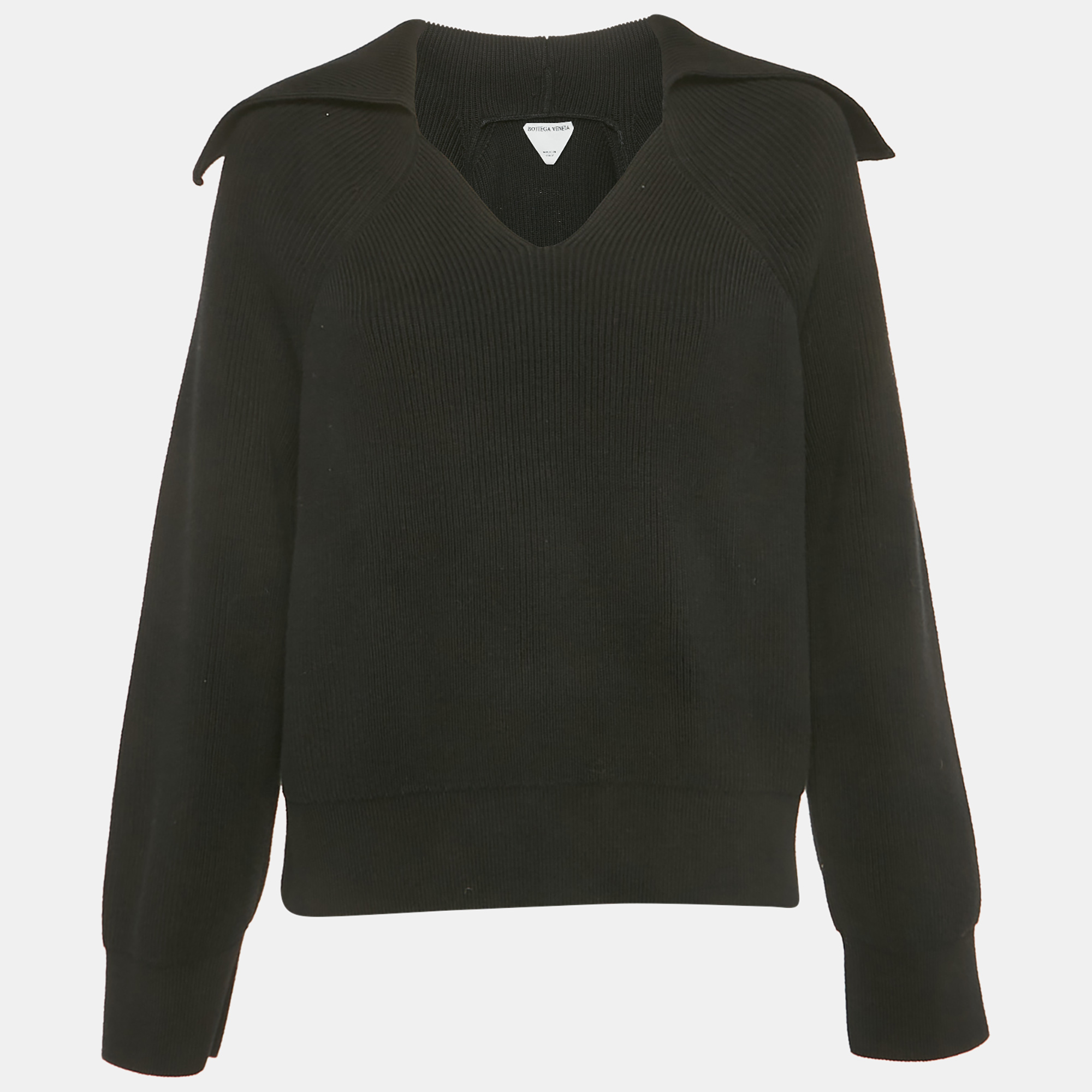 

Bottega Veneta Black Rib Knit Collared Jumper M