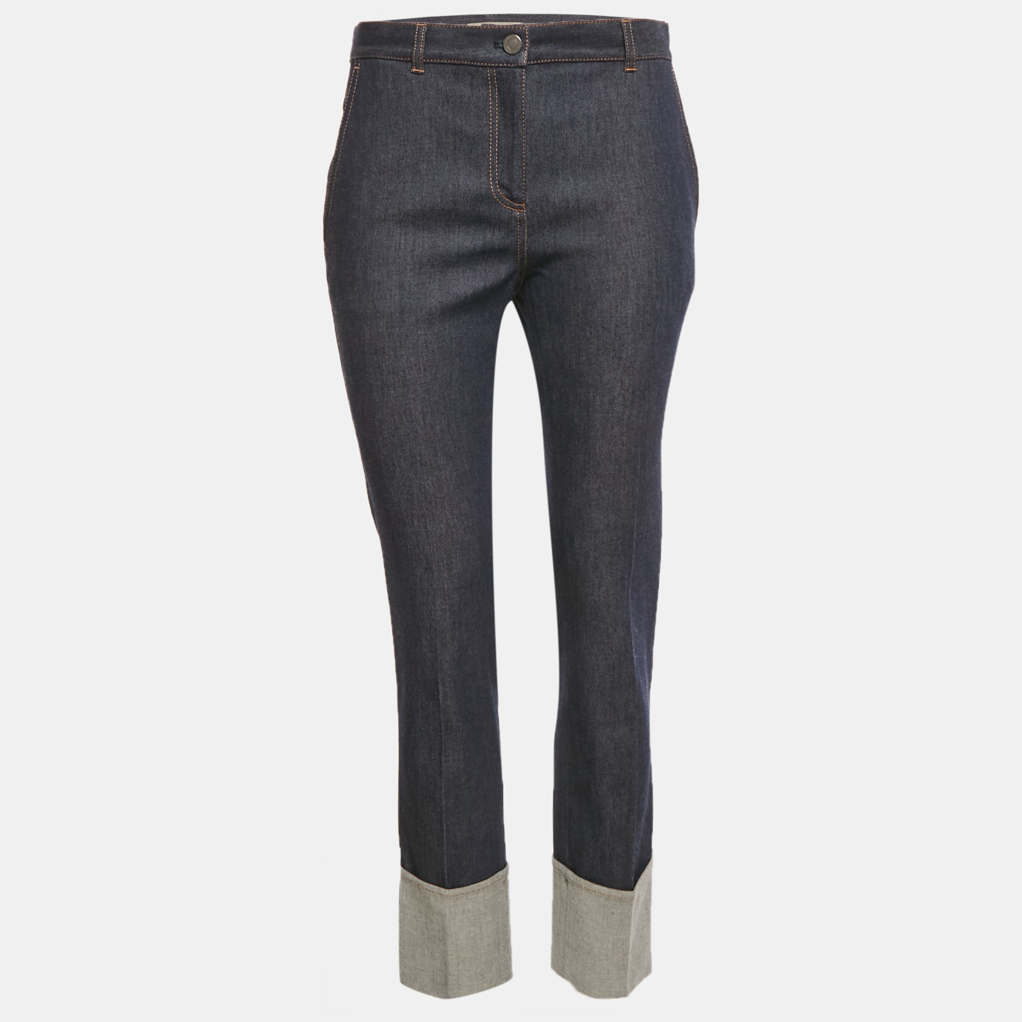 Pre-owned Bottega Veneta Blue Leather Denim Jeans S/waist 29"