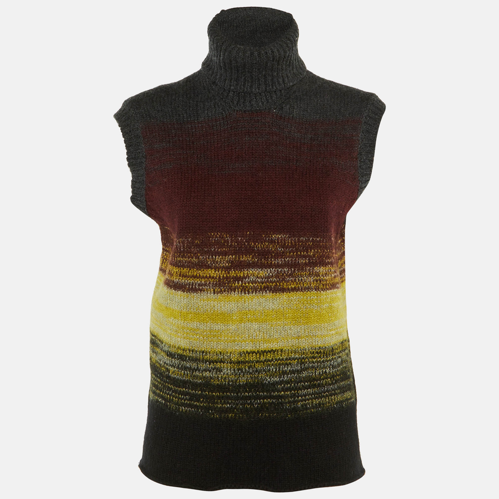 Pre-owned Bottega Veneta Grey Striped Wool Knit Turtle Neck Sweater S In Gray