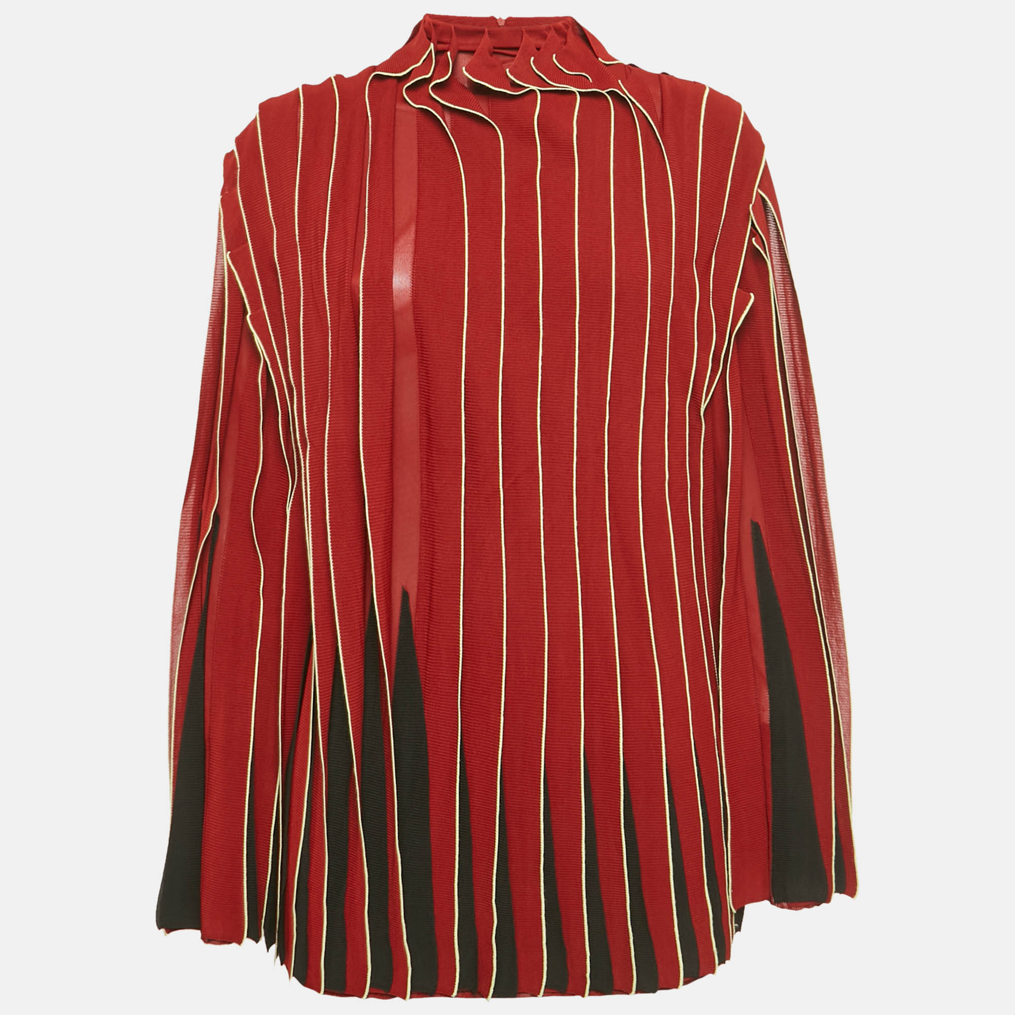 Pre-owned Bottega Veneta Red Knit Paneled Turtle Neck Blouse M