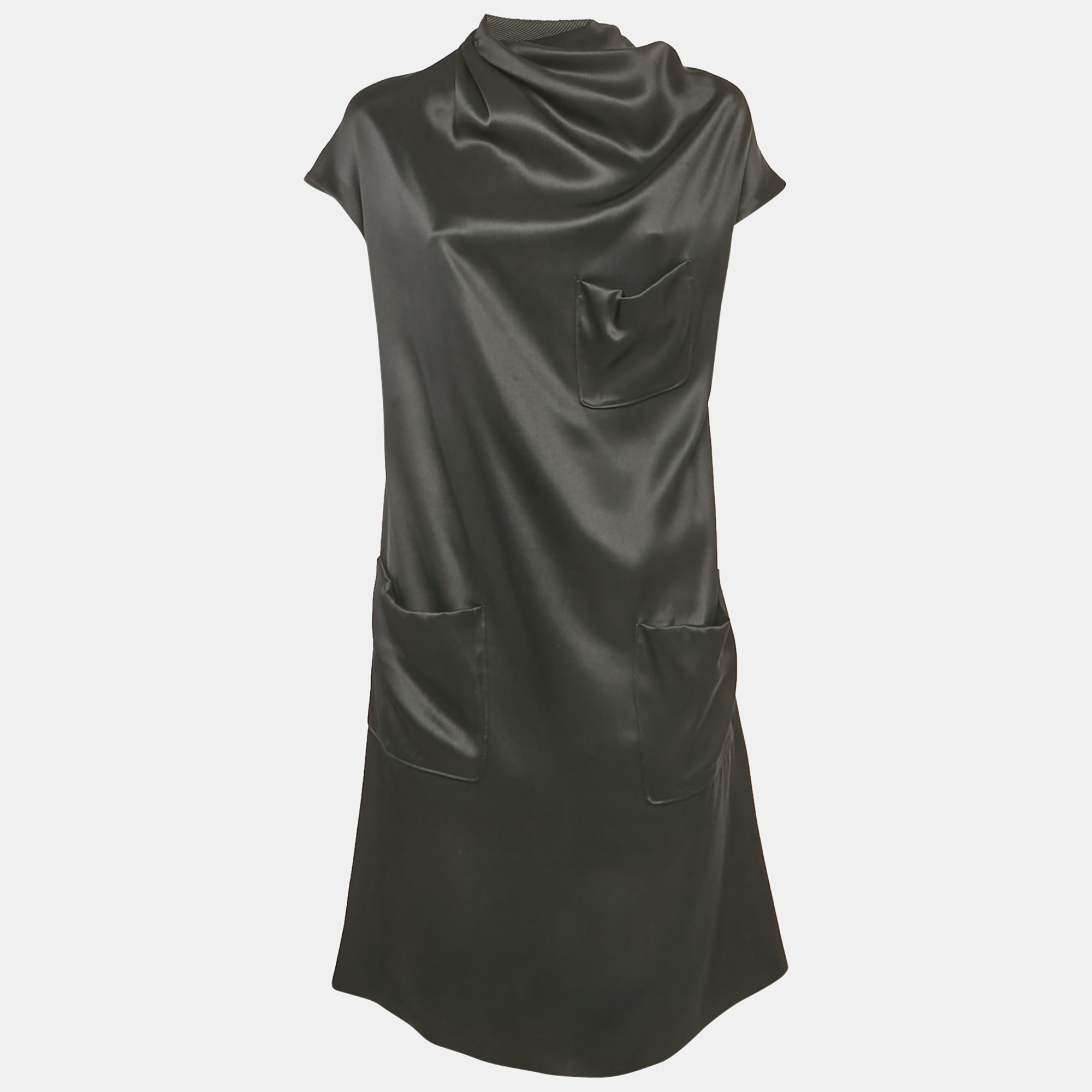 

Bottega Veneta Black Silk Pocket Front Short Dress S