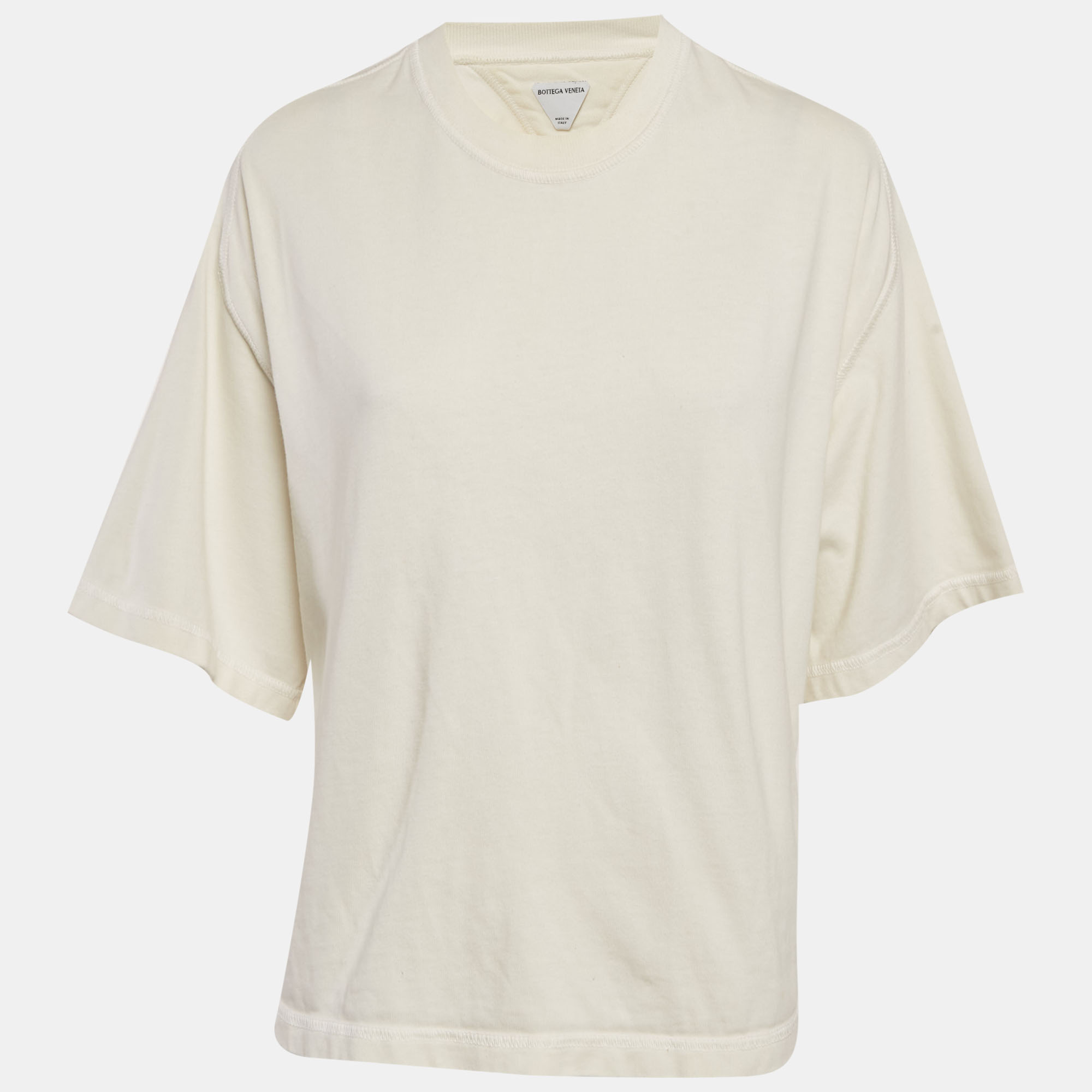 

Bottega Veneta Off-White Cotton Knit Oversized Crop T-Shirt S