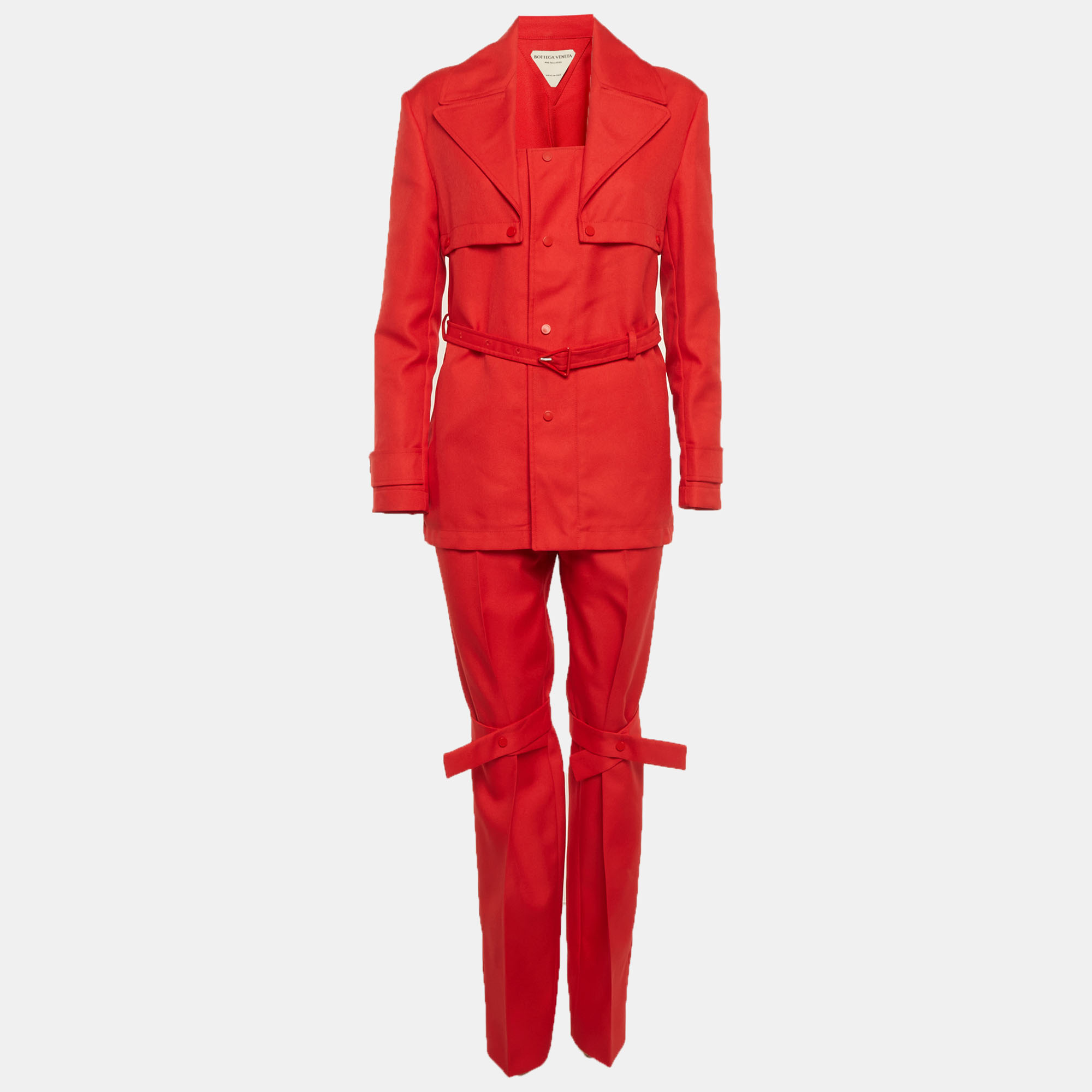 

Bottega Veneta Red Gabardine Belted Set XS