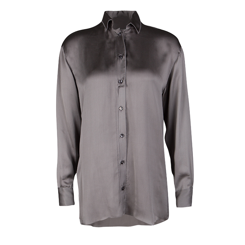 Bottega Veneta Grey Long Sleeve Silk Shirt S