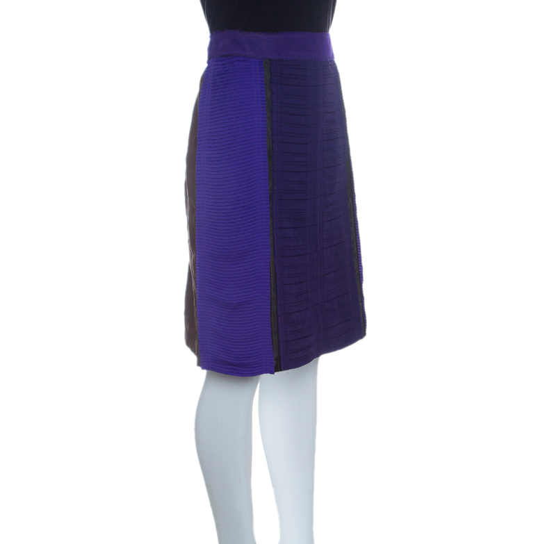 

Bottega Veneta Purple and Brown Pleated Plastic Panel Detail Pencil Skirt