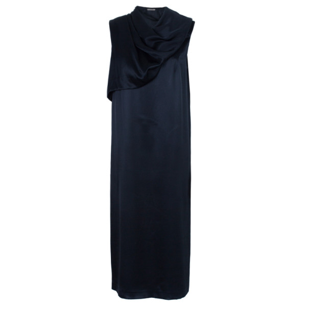 Pre Owned Bottega Veneta Black Draped Neck Detail Maxi Dress M