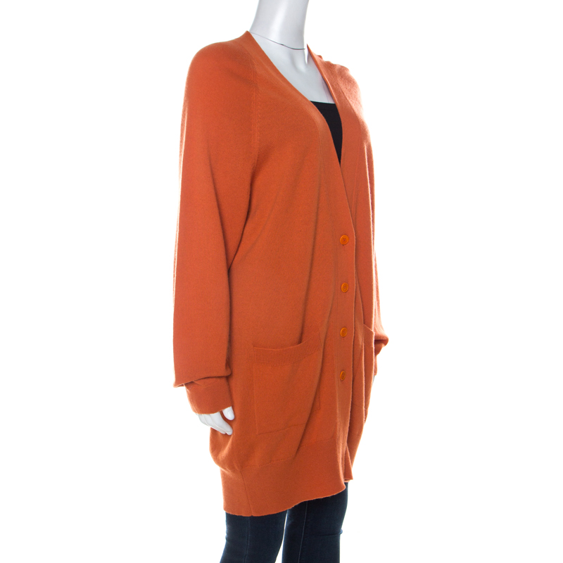 

Bottega Veneta Brick Orange Cashmere Mid Length Cardigan