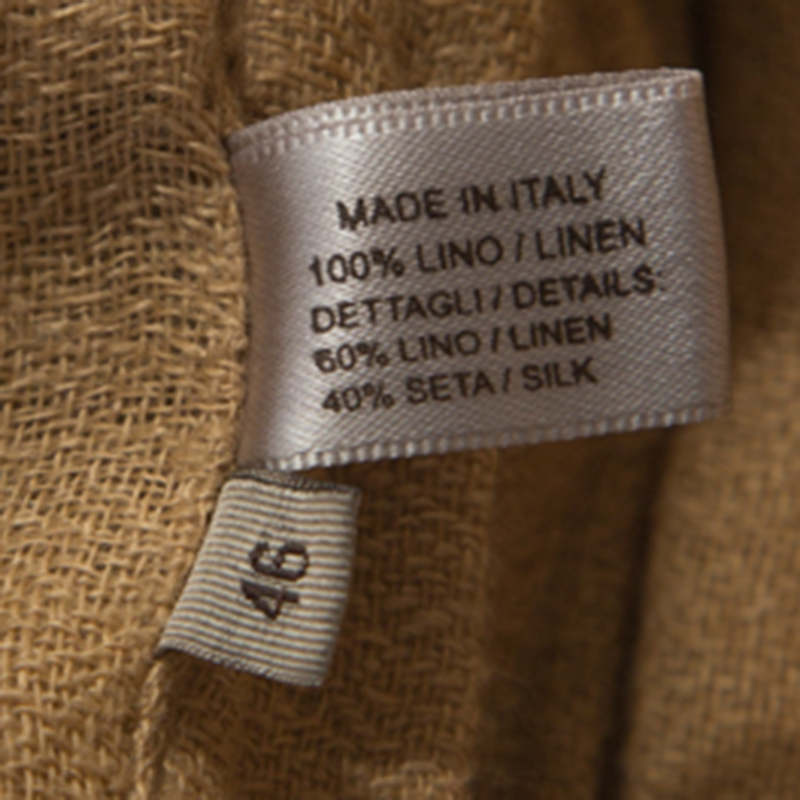 Pre-owned Bottega Veneta Camel Beige Linen Pom Pom Detail Pleated Dress L