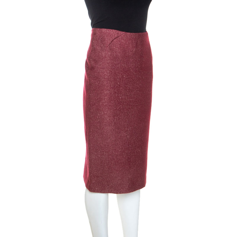 

Bottega Veneta Burgundy Cashmere Pencil Skirt