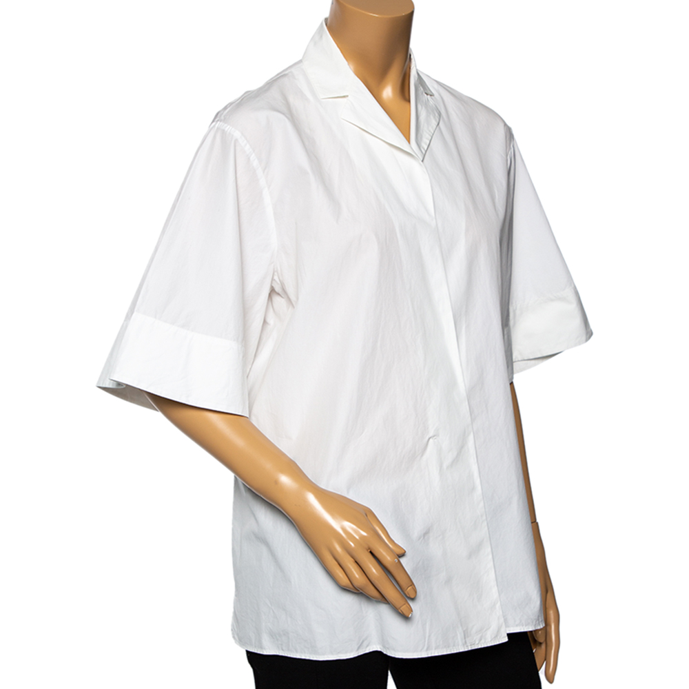 

Bottega Veneta White Cotton Open Front Short Sleeve Shirt