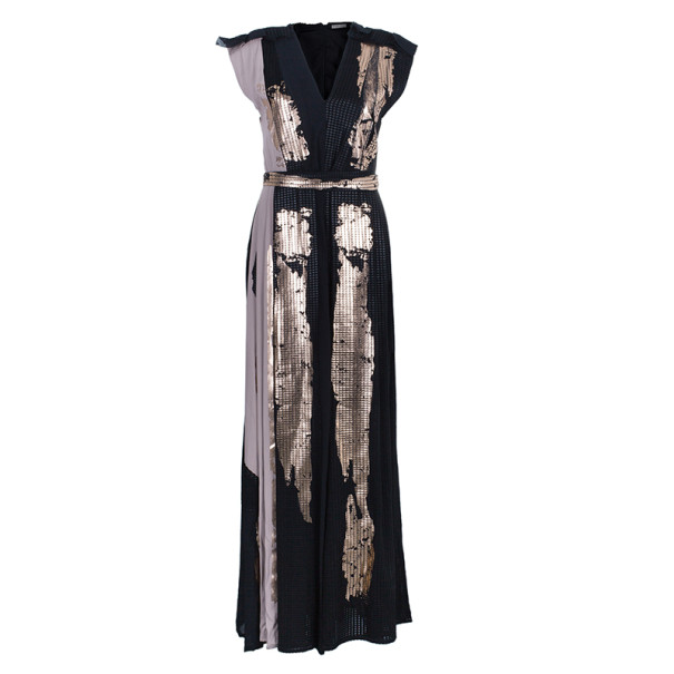 Pre Owned Bottega Veneta Metallic Chiffon and Georgette Gown S