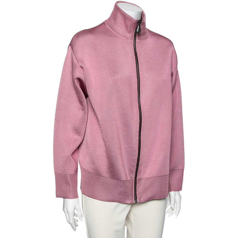 

Bottega Veneta Pink Wool Knit Oversized Track Jacket