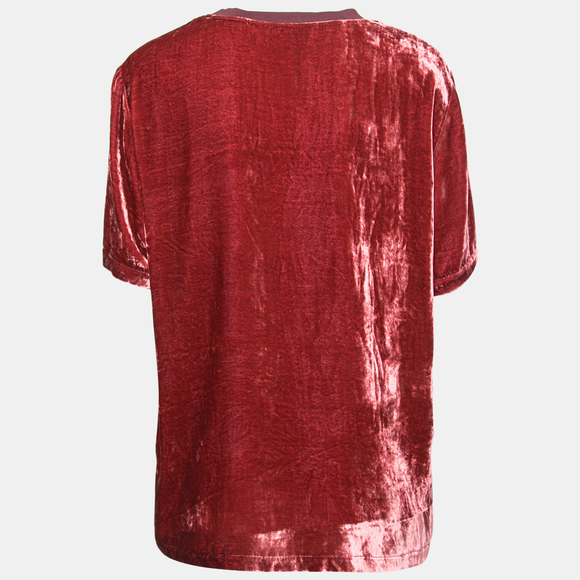 

Bottega Veneta Burgundy Velvet Crewneck Short Sleeve T-Shirt