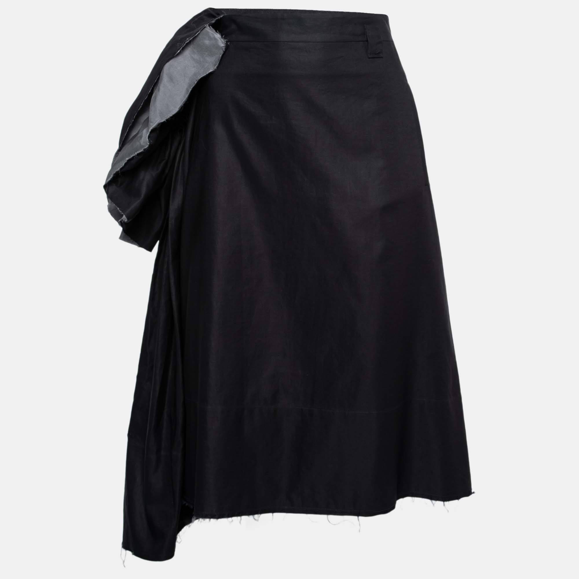 

Bottega Veneta Black Cotton & Ramie Floral Appliqued Skirt