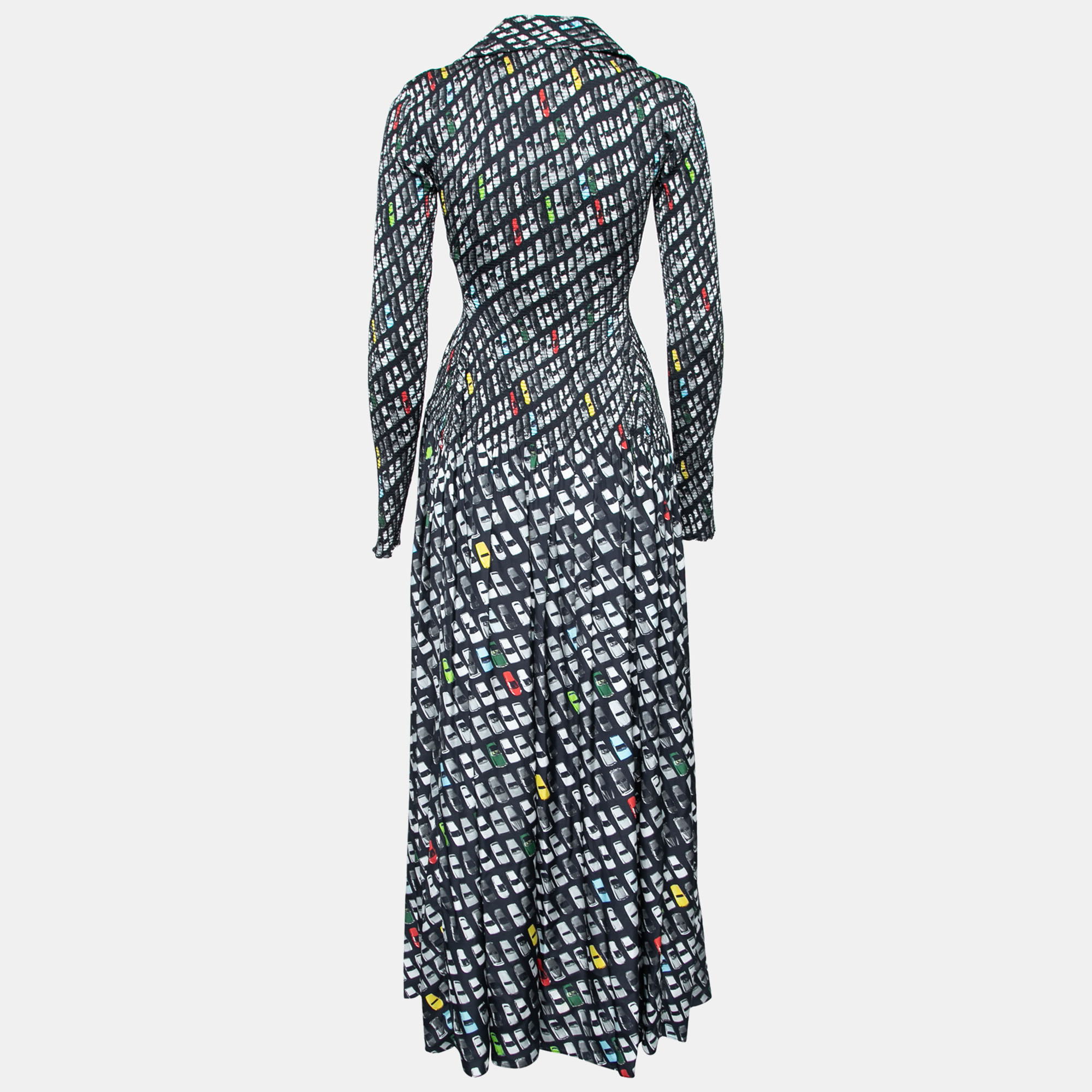 

Bottega Veneta Dark Blue Car Print Silk Maxi Dress