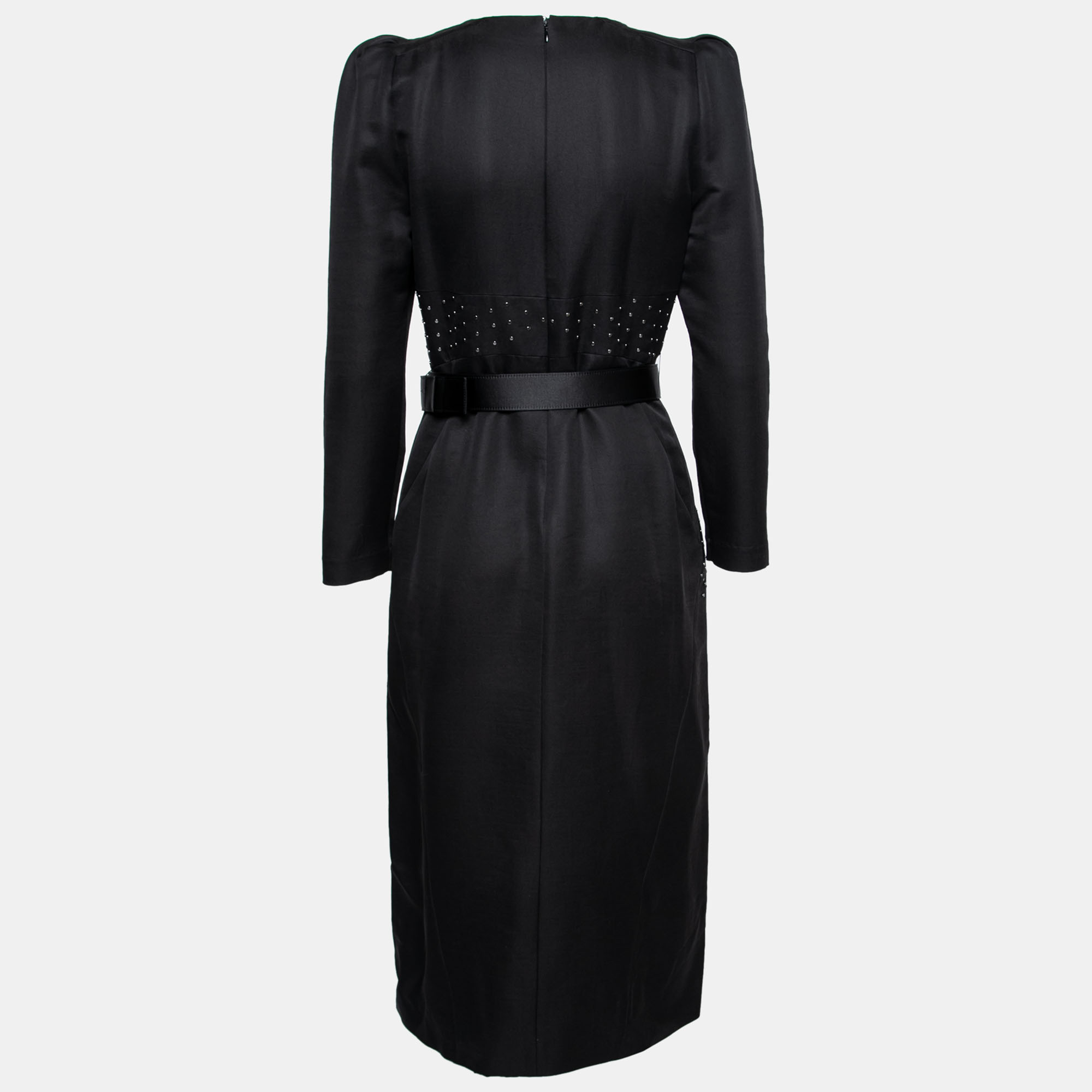 

Bottega Veneta Black Crepe Studded Belted Dress