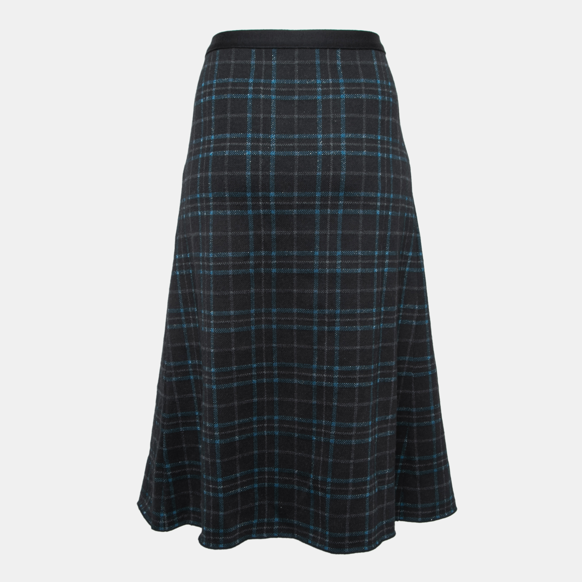 

Bottega Veneta Black & Metallic Plaid Wool Pleated Midi Skirt