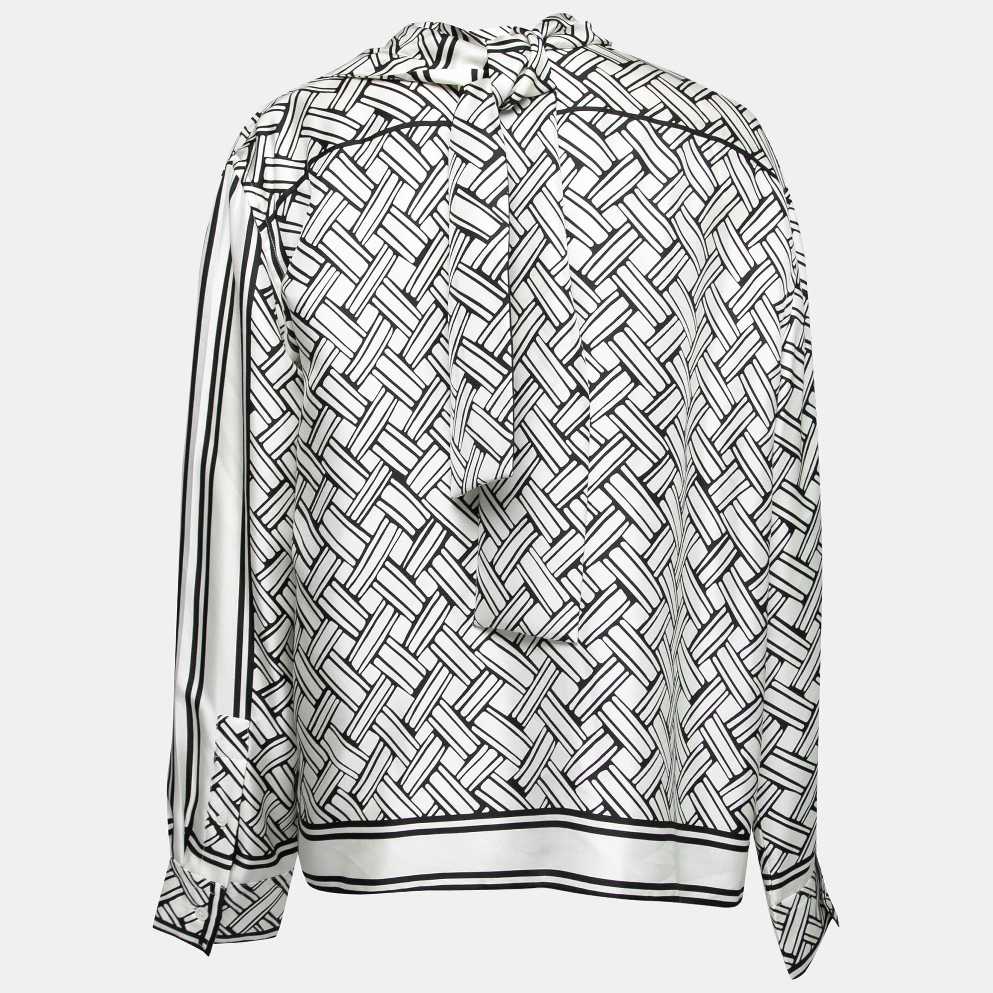 

Bottega Veneta Monochrome Printed Silk Wrap Over Top, White