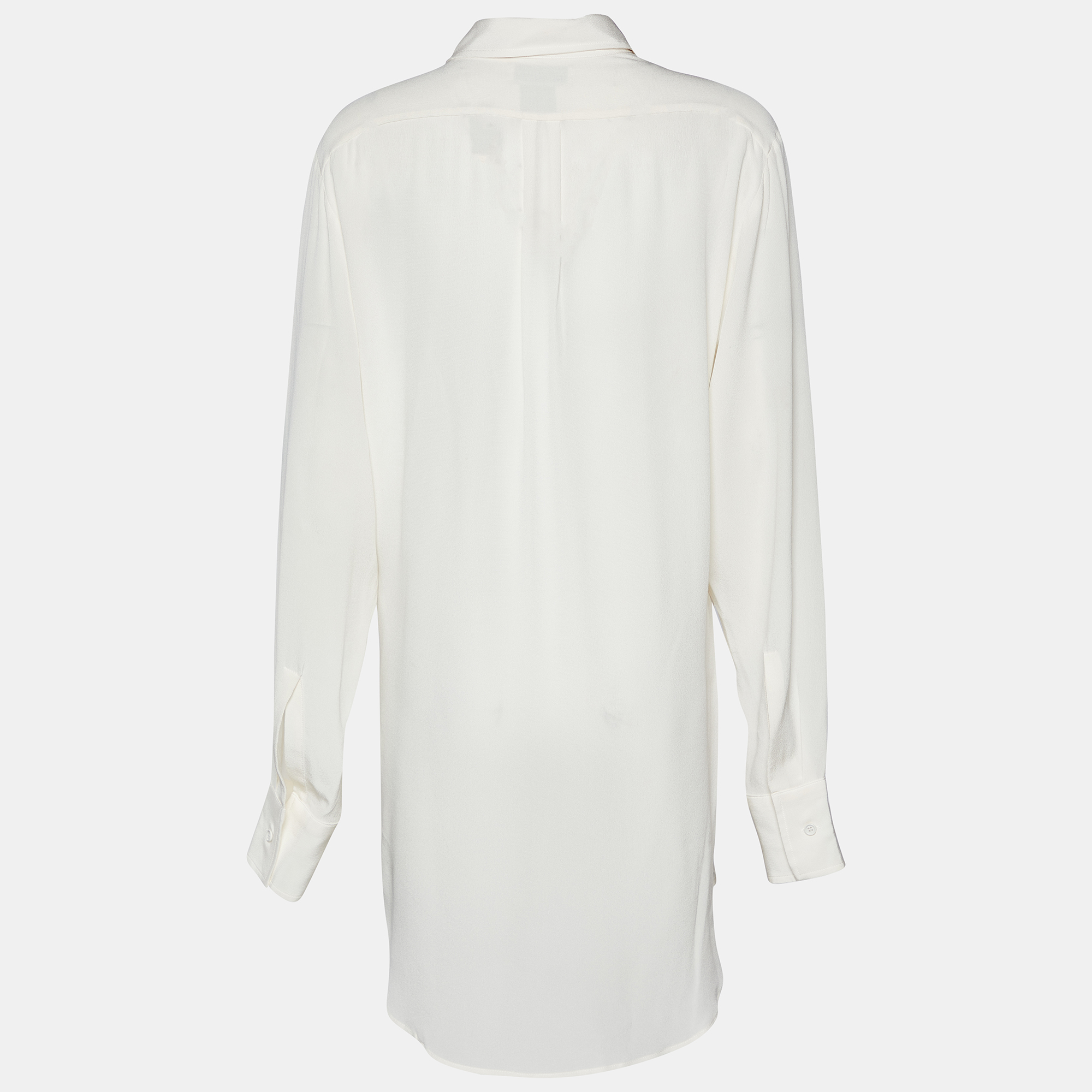 

Bottega Veneta Ivory White Silk Grid Detail Dress Shirt