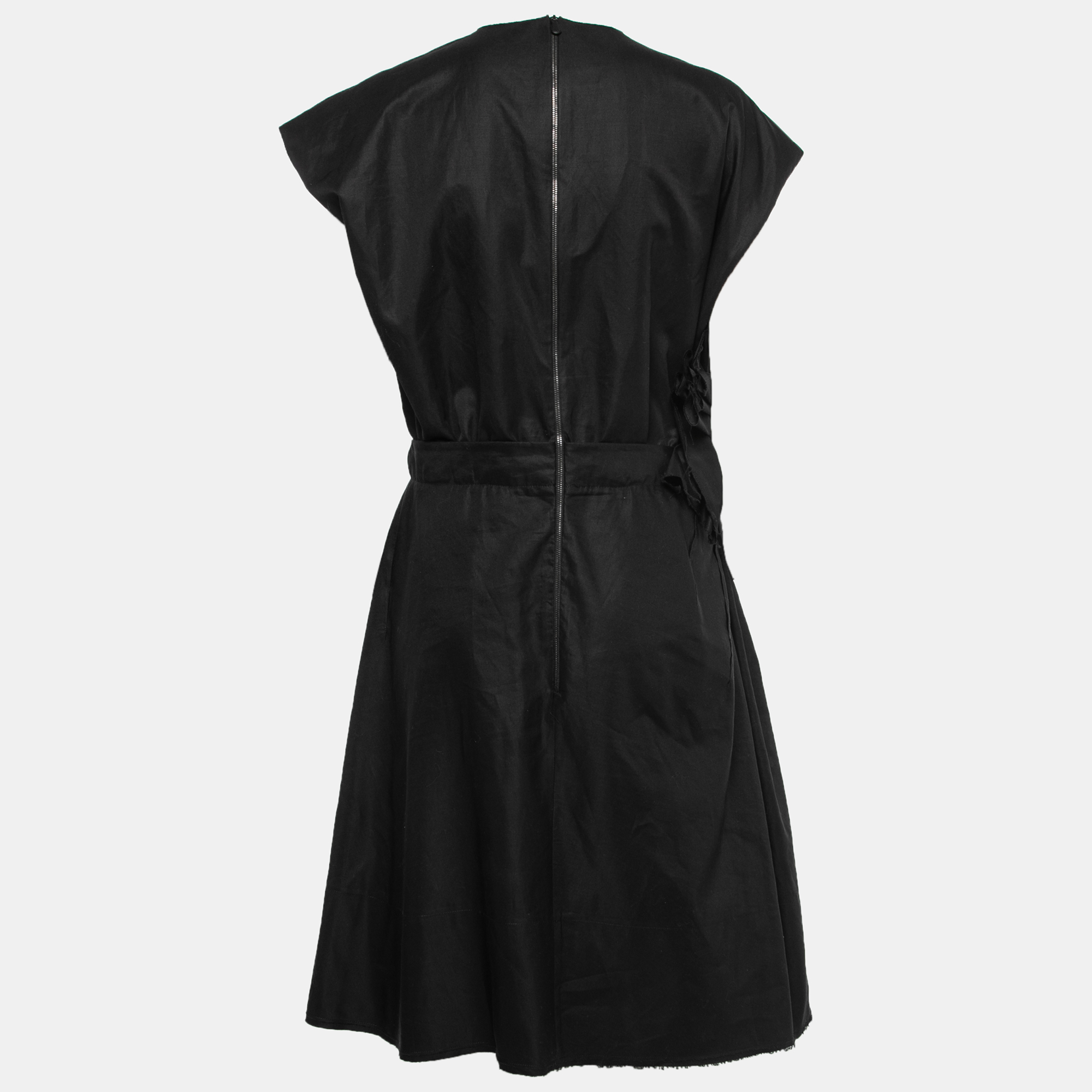 

Bottega Veneta Black Cotton Ruched Detail Midi Dress