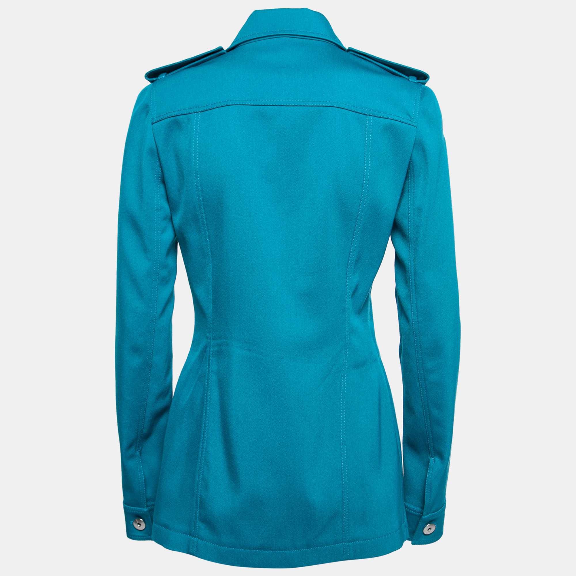 

Bottega Veneta Teal Blue Wool Epaulettes-Detailed Jacket