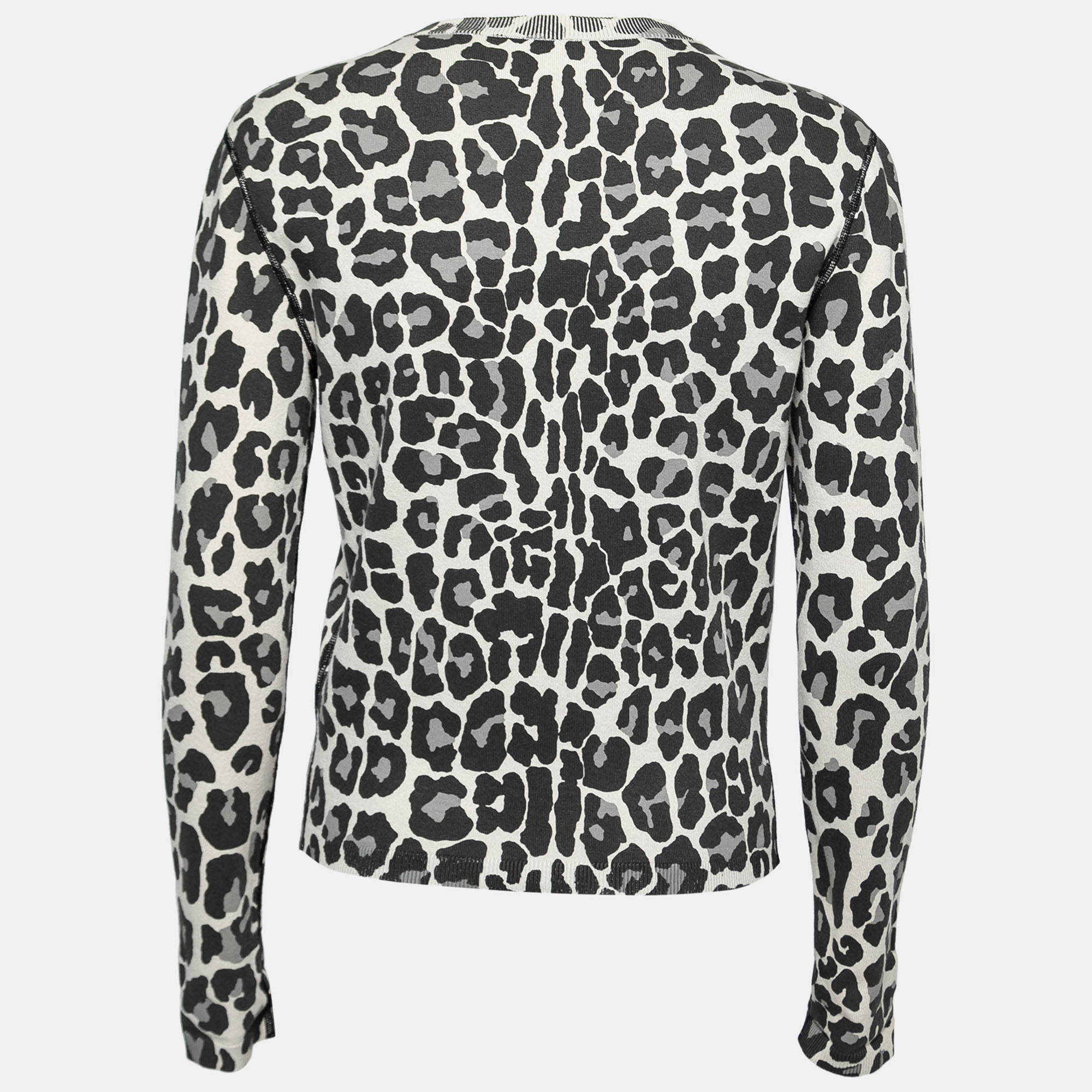 

Bottega Veneta Grey Leopard Print Knit Buttoned Cardigan