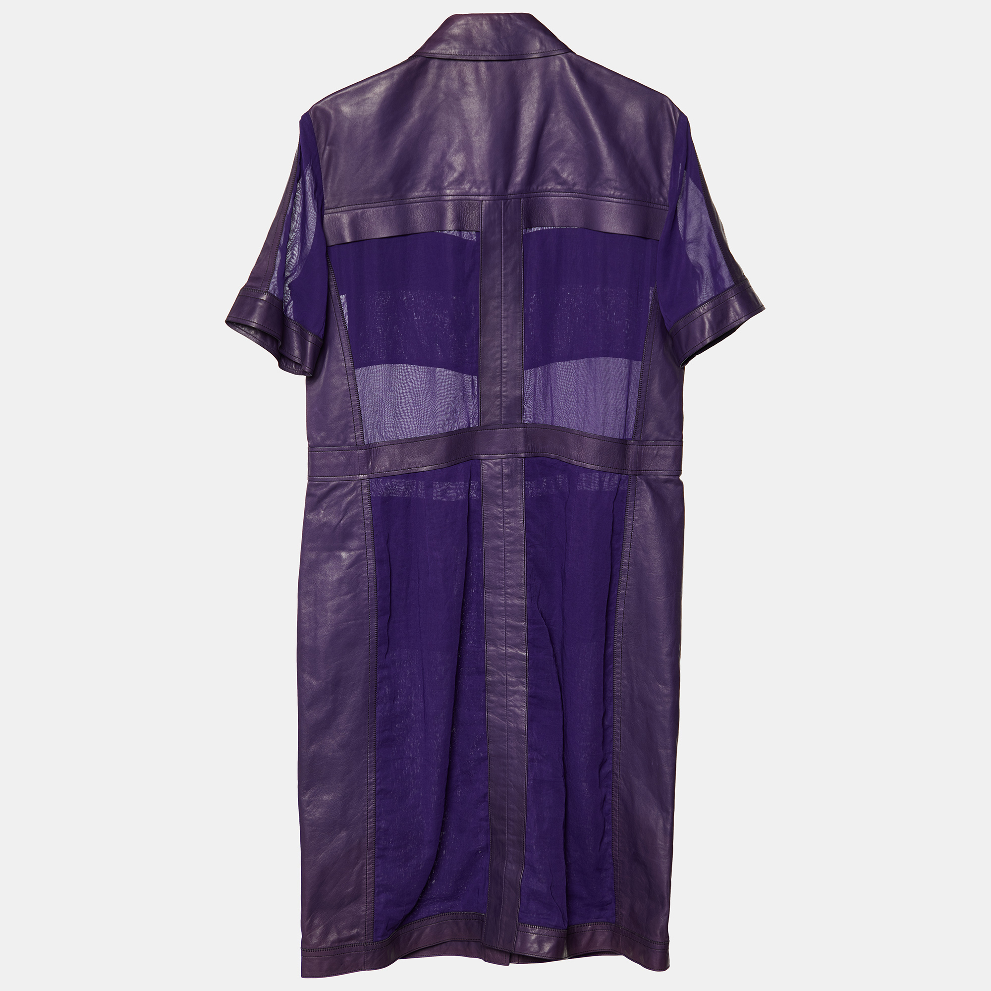 

Bottega Veneta Purple Leather & Cotton Button Front Midi Dress
