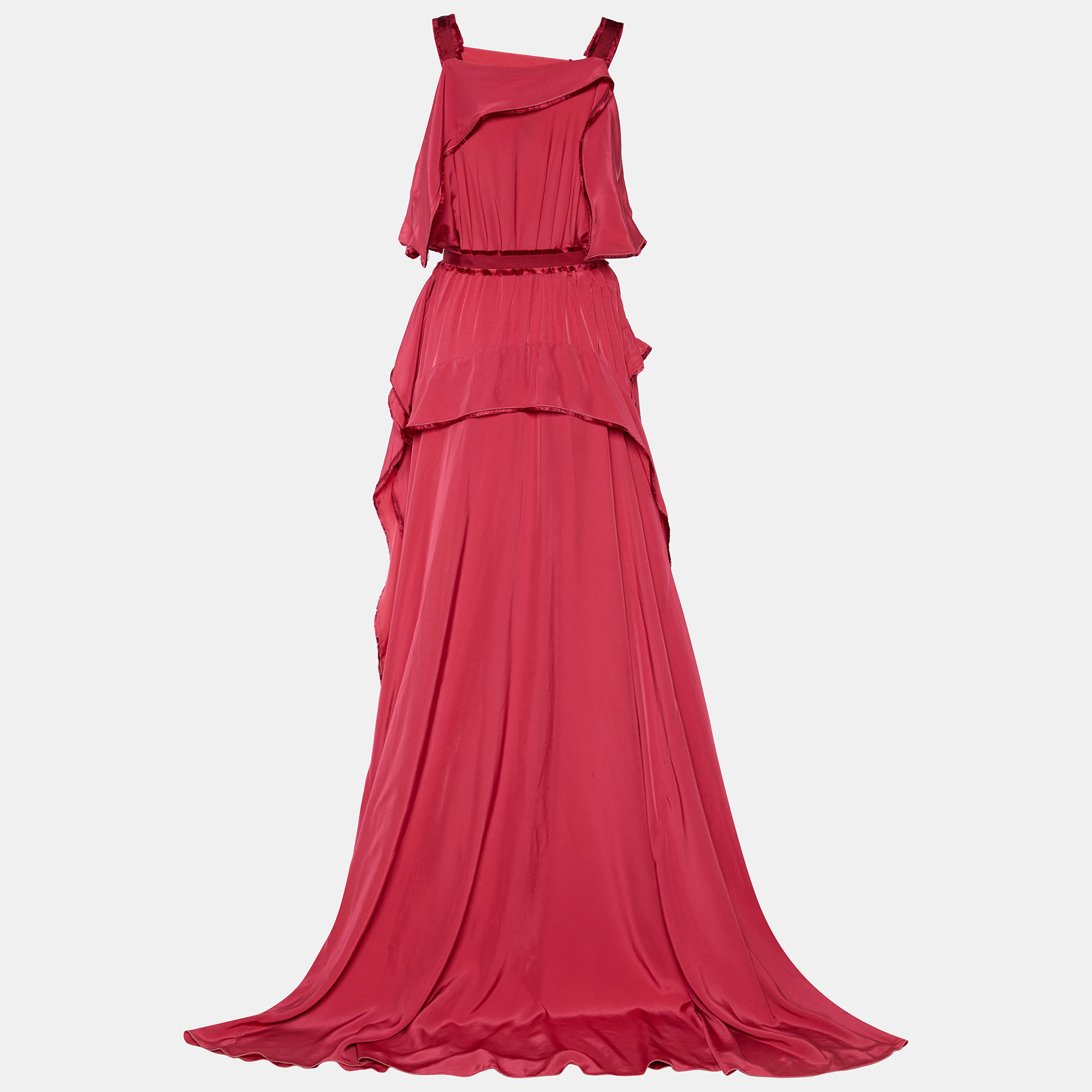 

Bottega Veneta Pink Satin Scarf hem Detail Belted Sleeveless Gown