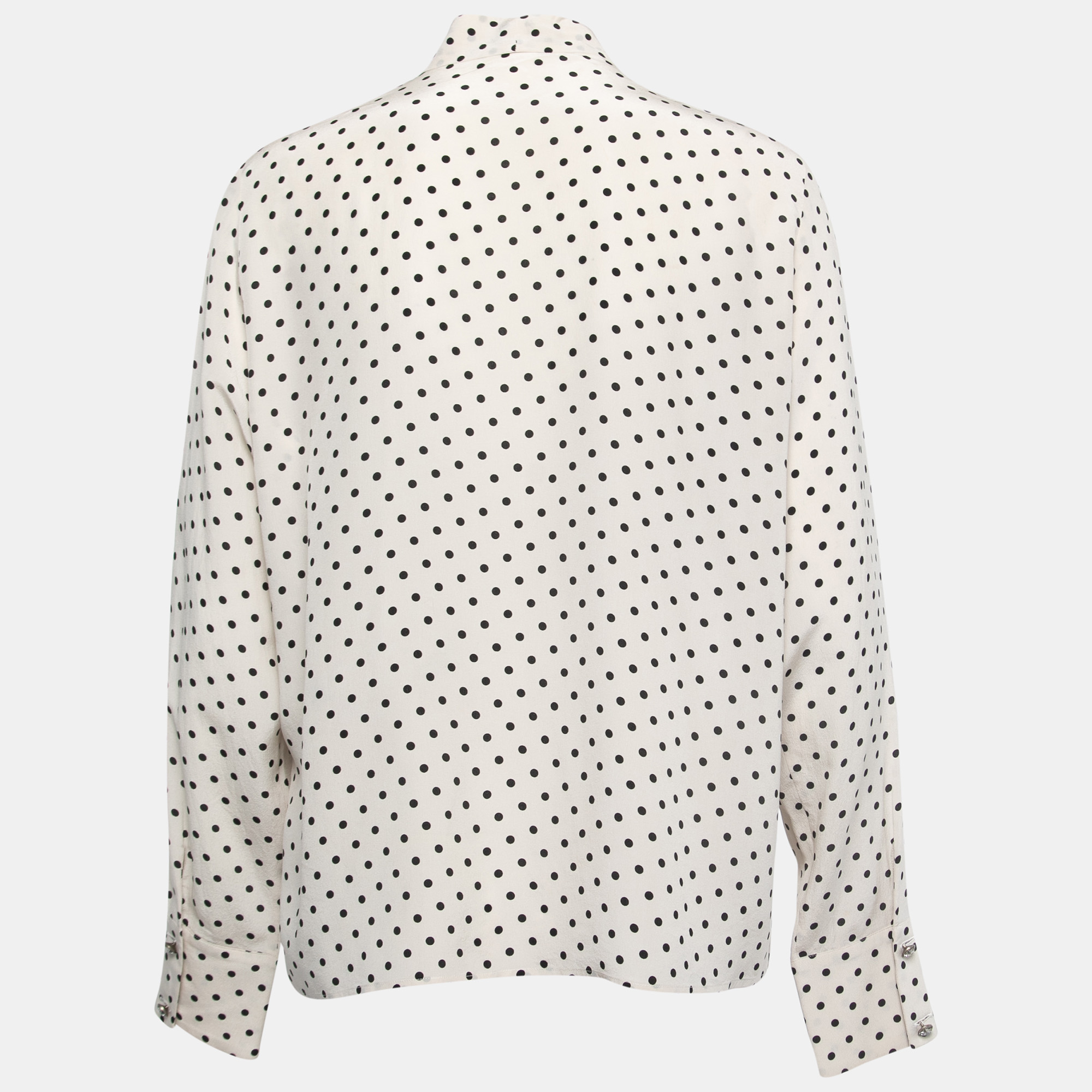 

Bottega Veneta Off-White Polka Dotted Silk Tie Neck Detail Long Sleeve Blouse