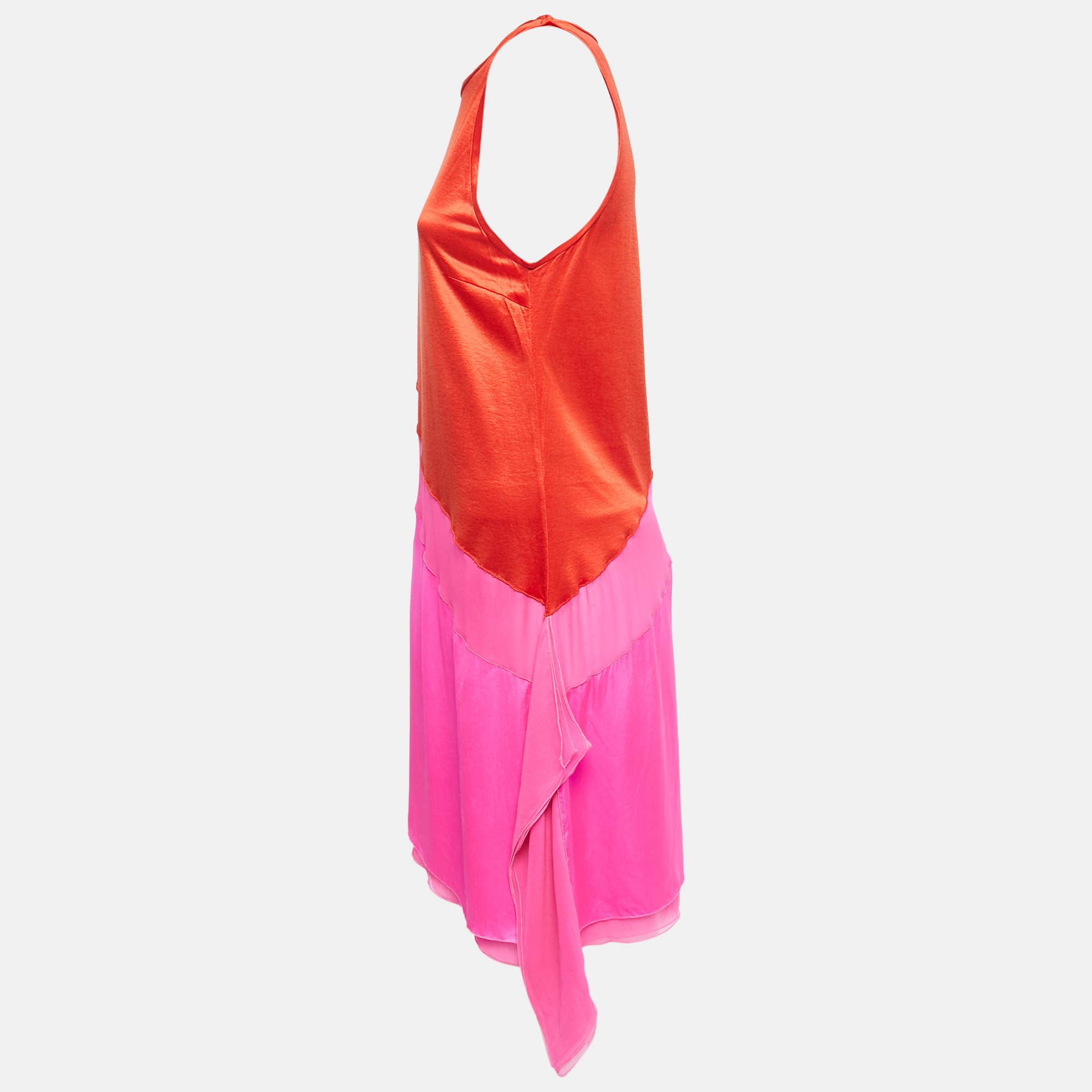 

Bottega Veneta Pink/Orange Silk Asymmetrical Mesh Inset Dress