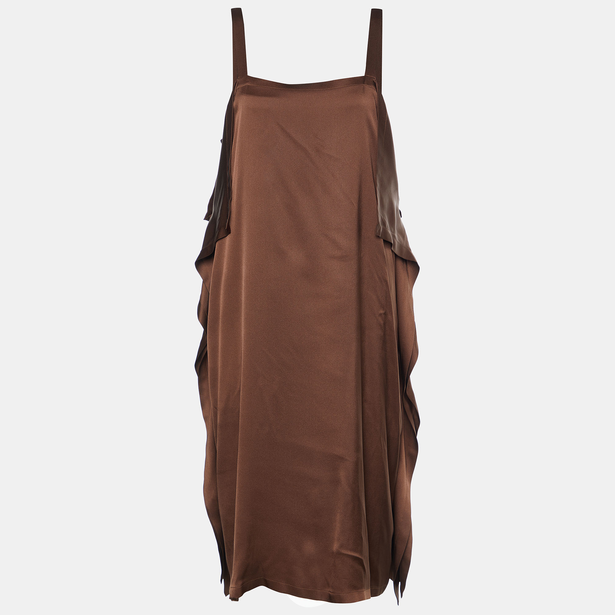 

Bottega Veneta Brown Silk Satin Ruffle Detail Mini Dress